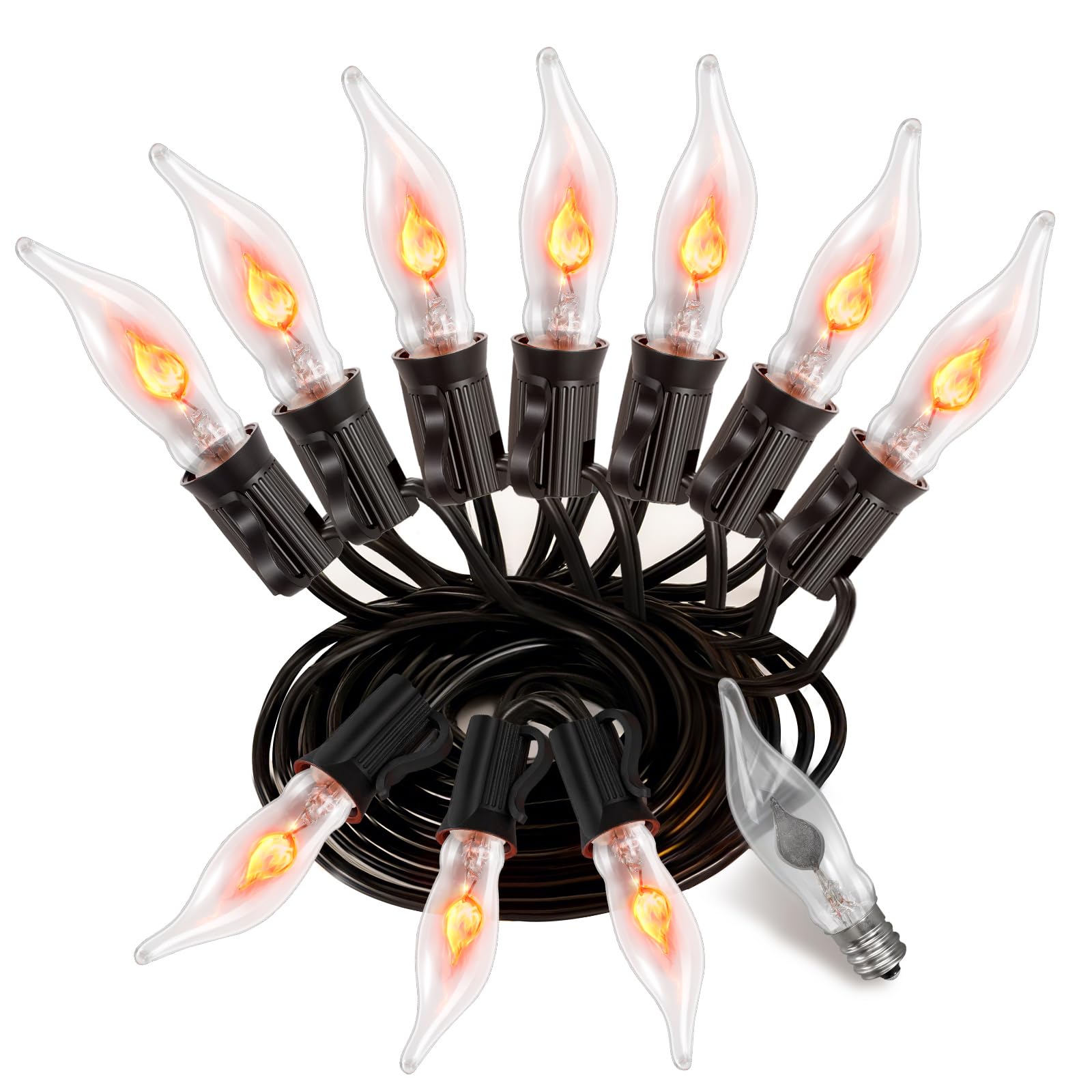 Hobbynors 50Ft Extra-Long Fall & Halloween String Lights 25 C18 Flicker Flame Bulbs For Outdoor Decor Waterproof & Connectable For Christmas  Thanksgiving & Festive Party Ambiance