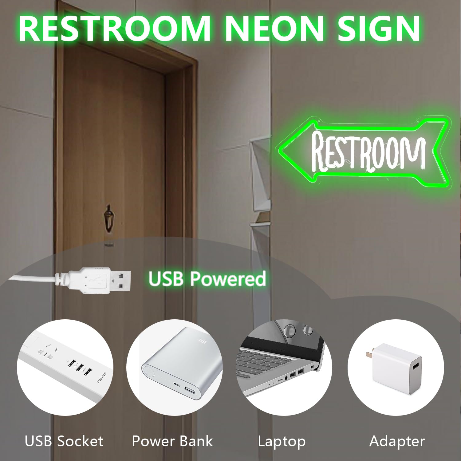 Jeanchrl Neon Sign for Bathroom Wall Decor, LED Light, Acrylic, Restroom Design, Left Arrow, Perfect for Home, Hotel, Pub, Club