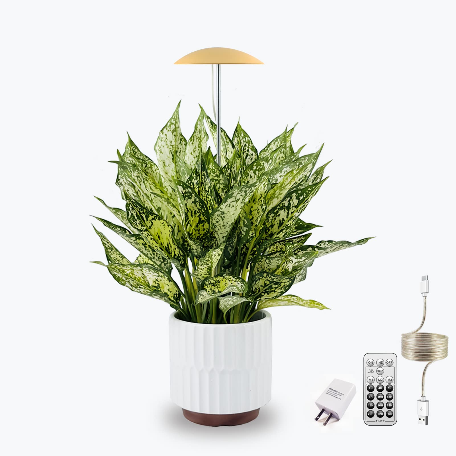 Led Grow Lights For Indoor Plants, Smart Usb Small Full Spectrum Plant Lights With Remote, Height Adjustable, Auto On/Off Timer, Ideal For Home Decoration, Yellow