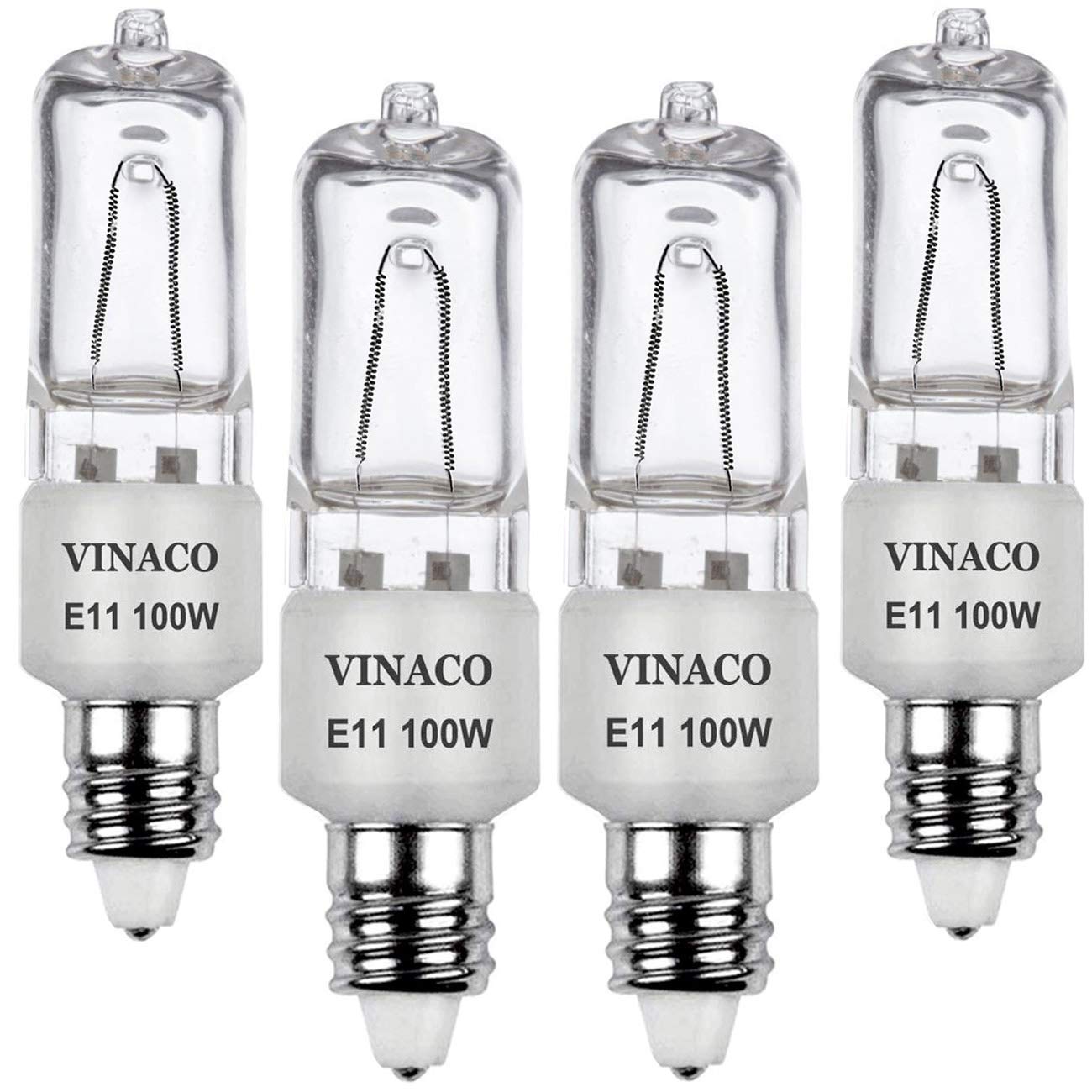 Vinaco E11 Halogen Light Bulbs, 4PCS 100W Dimmable, 2700K Warm White, Mini Candelabra Base, High Output 1700LM, Glass