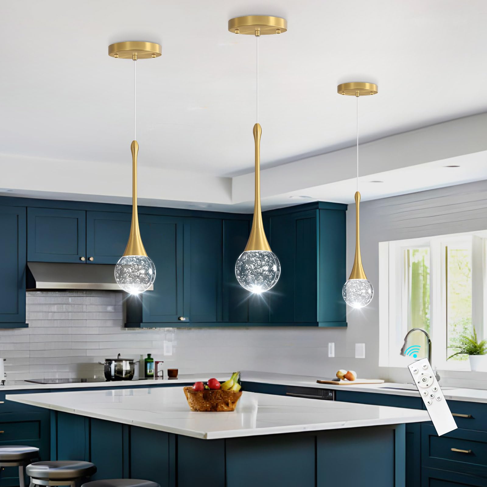 Cenozo Modern Pendant Lights For Kitchen Island Led Dimmable Crystal Glam Ceiling Pendant Lighting For Dining Room Hallway Bedroom Corner Lamp Antique Gold