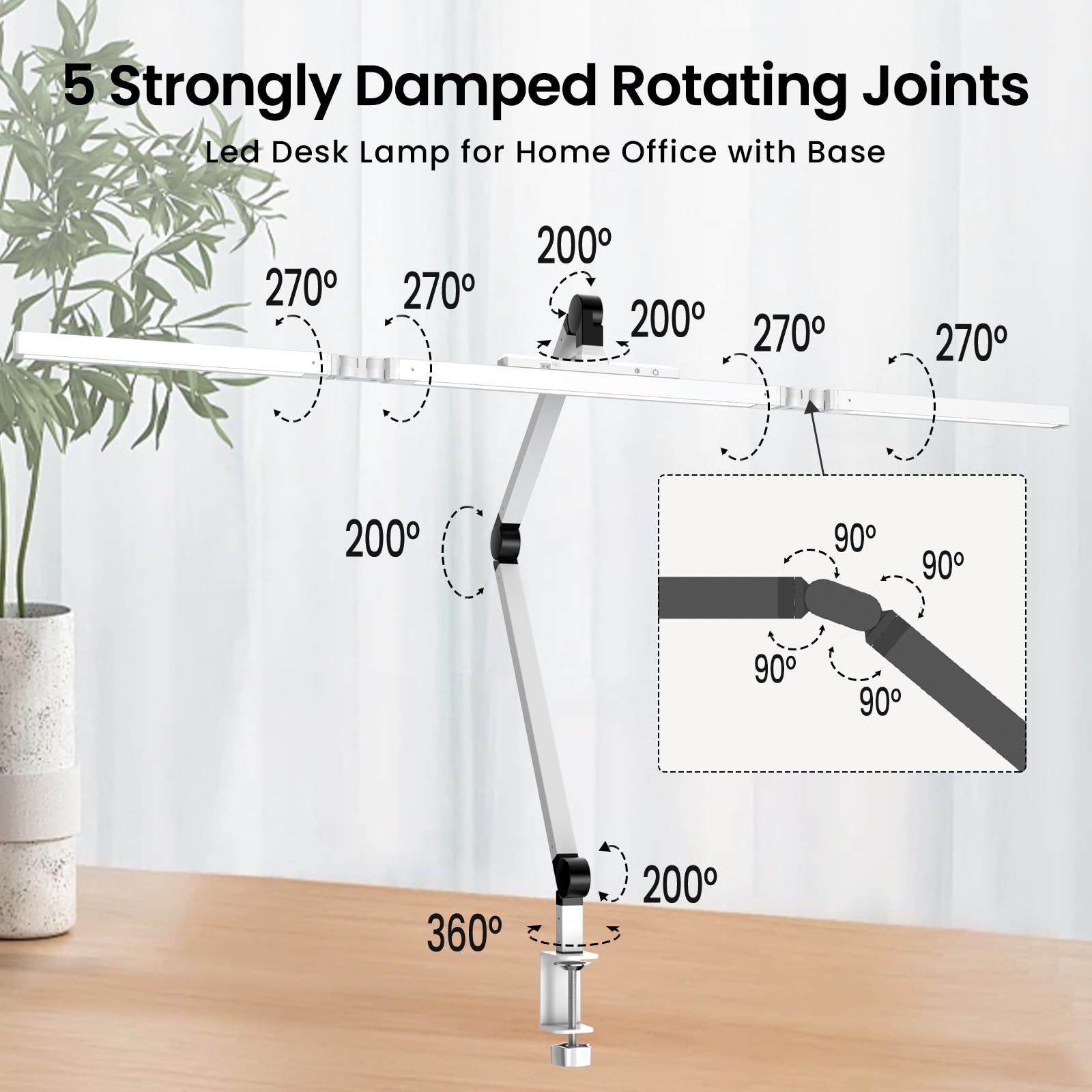 Bzta Led Desk Lamp For Home Office, Ultra Bright Touch-Dimming Architect Table Lamp With Clamp, 24W Adjustable Foldable Three Swing Arm Eyecare Led Desk Light With Infrared Sensor -White