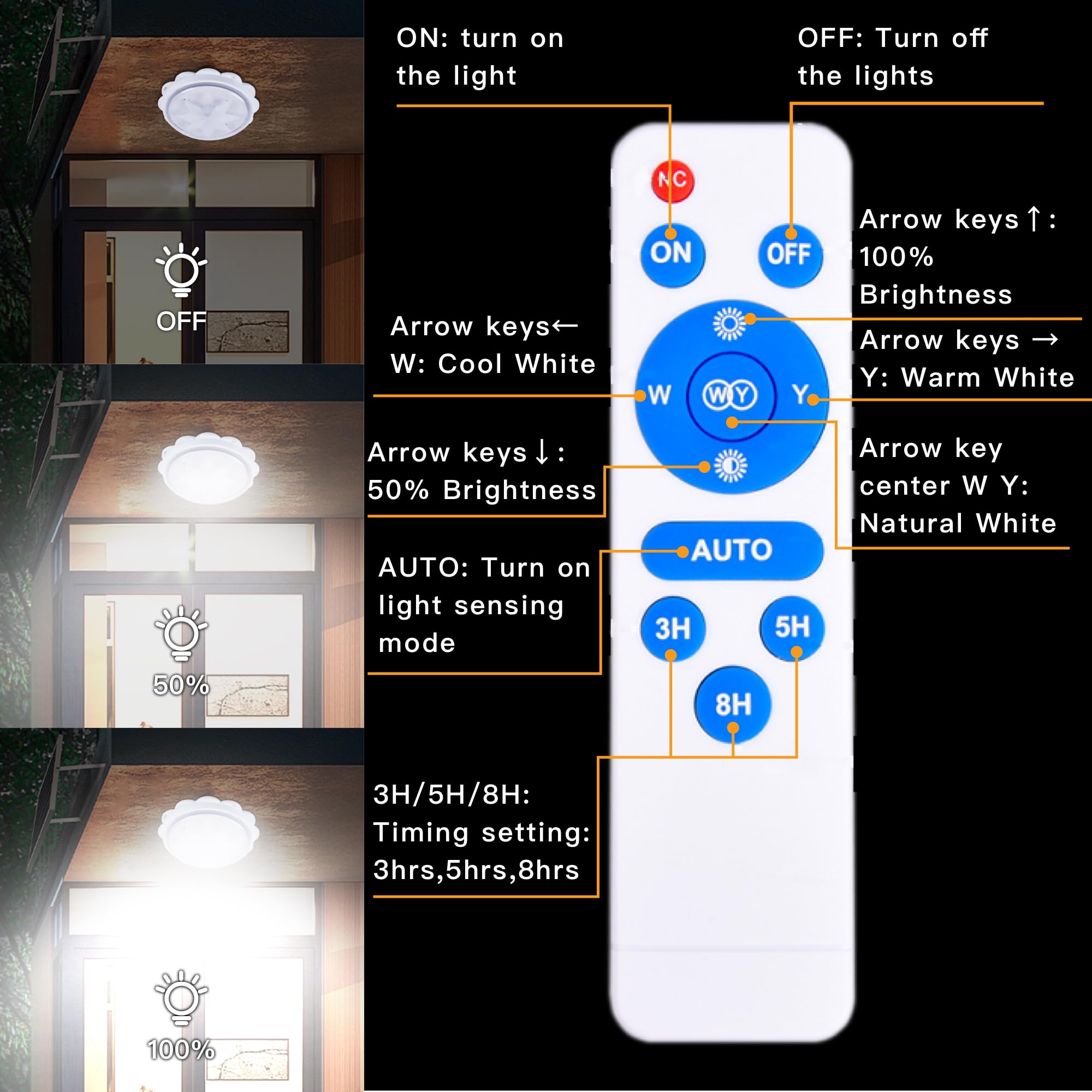 MEIHONG Solar Ceiling Light with Remote, Dusk to Dawn Sensor, White