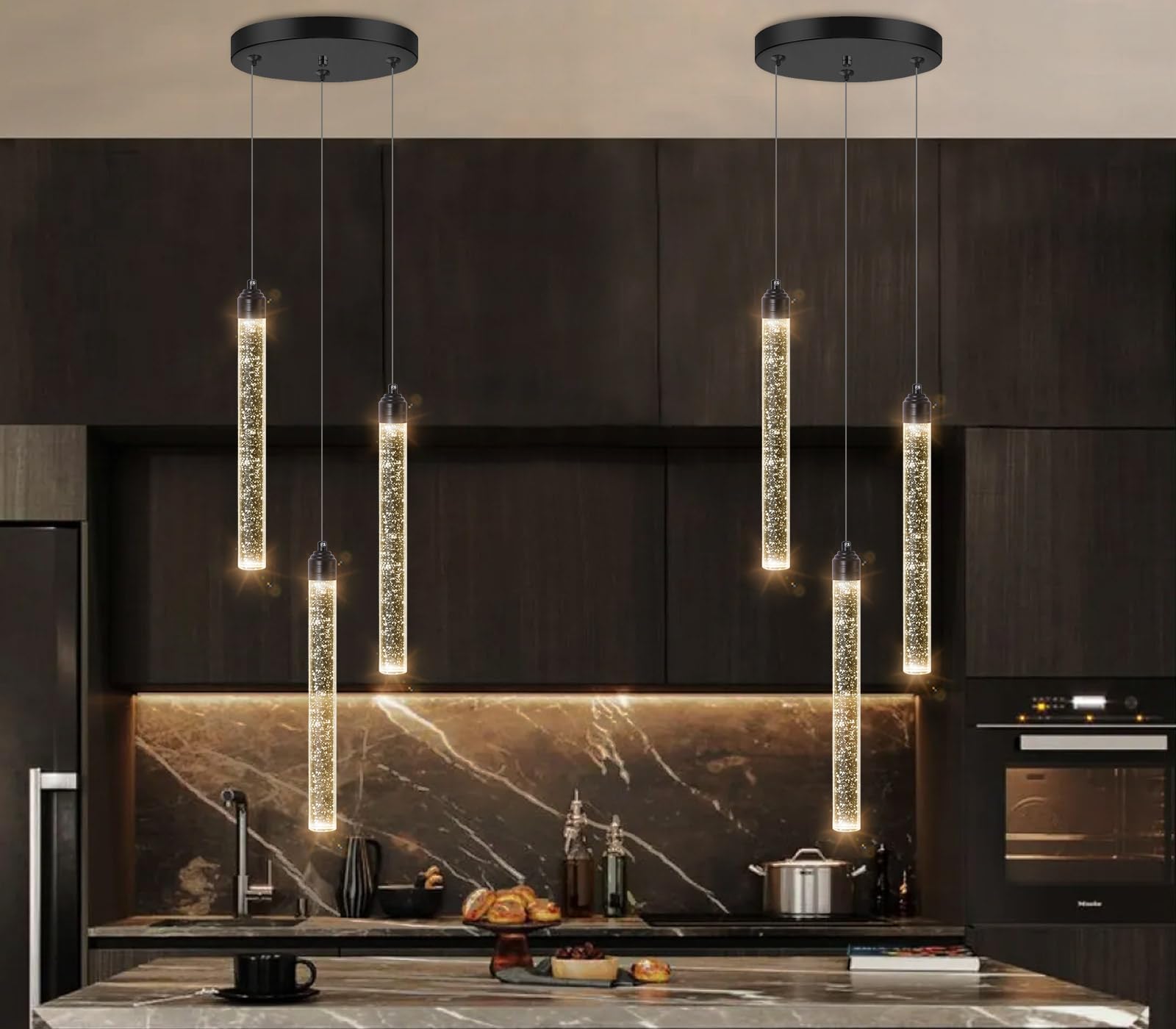 3 Light Black Pendant Lighting Mini Chandelier For Kitchen Island Modern Crystal Led Pendant Light Adjustable Dimmable Pendant L