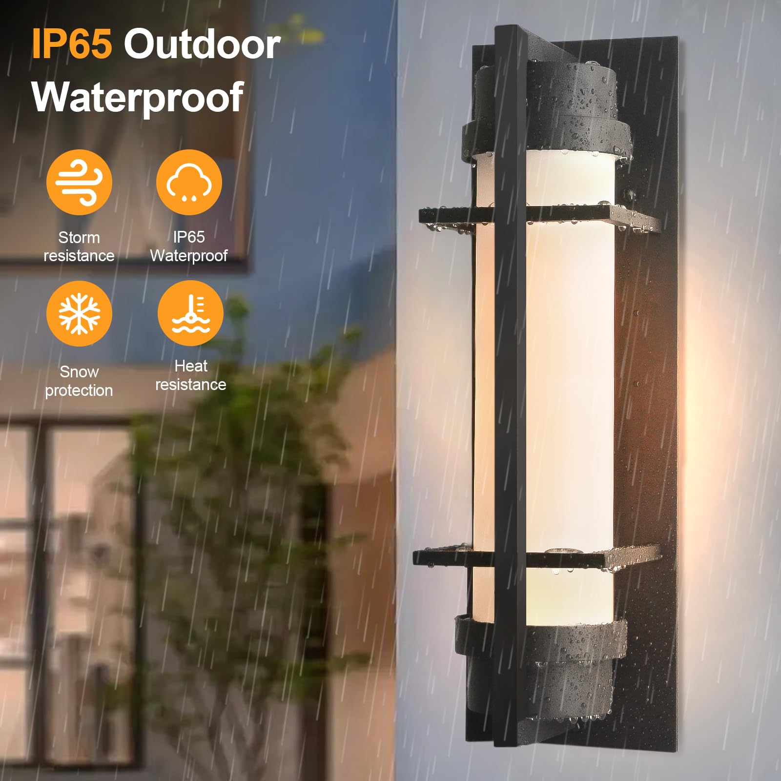Alvime Outdoor Wall Sconce - Waterproof Black Lantern For Entryway, Patio, Garage, E26 Base