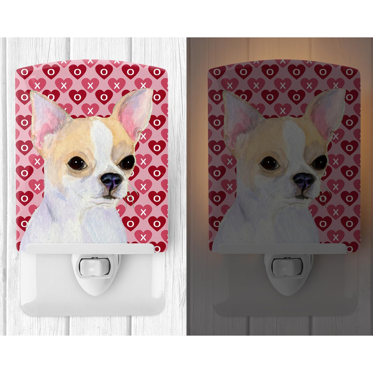 Caroline'S Treasures Ss4474Cnl Chihuahua Hearts Love And Valentine'S Day Portrait Ceramic Night Light Compact, Ul-Certified, Ideal For Bedroom, Bathroom, Nursery, Hallway, Kitchen, 6X4X3, Multicolor