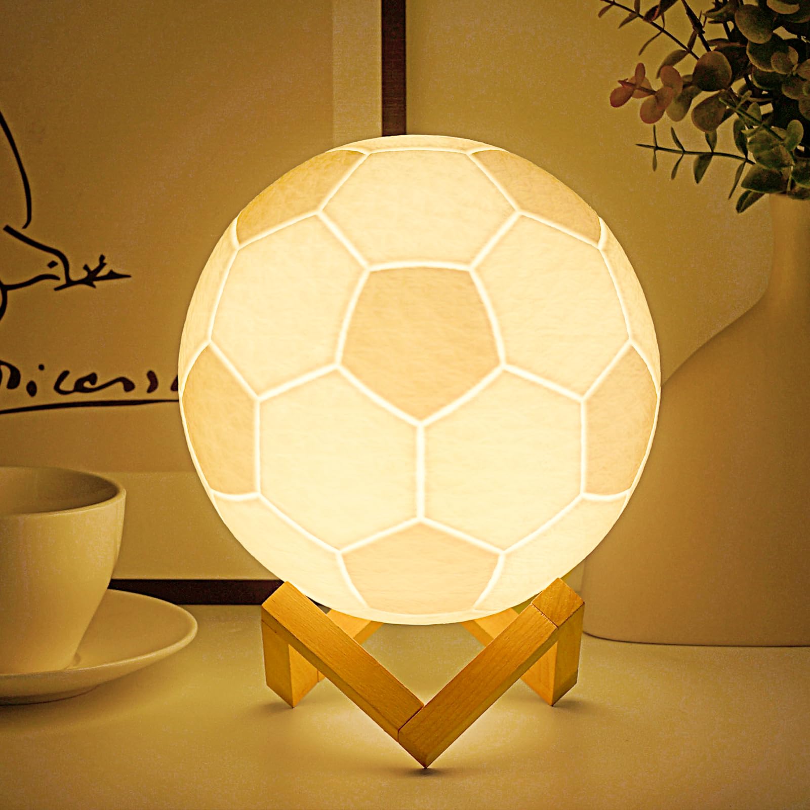Mydhall Soccer 3D Night Light,16 Colors Soccer Light Toys Sport Fan Soccer Decor for Boys Room Birthday Gift Lamp (7.1inches), F