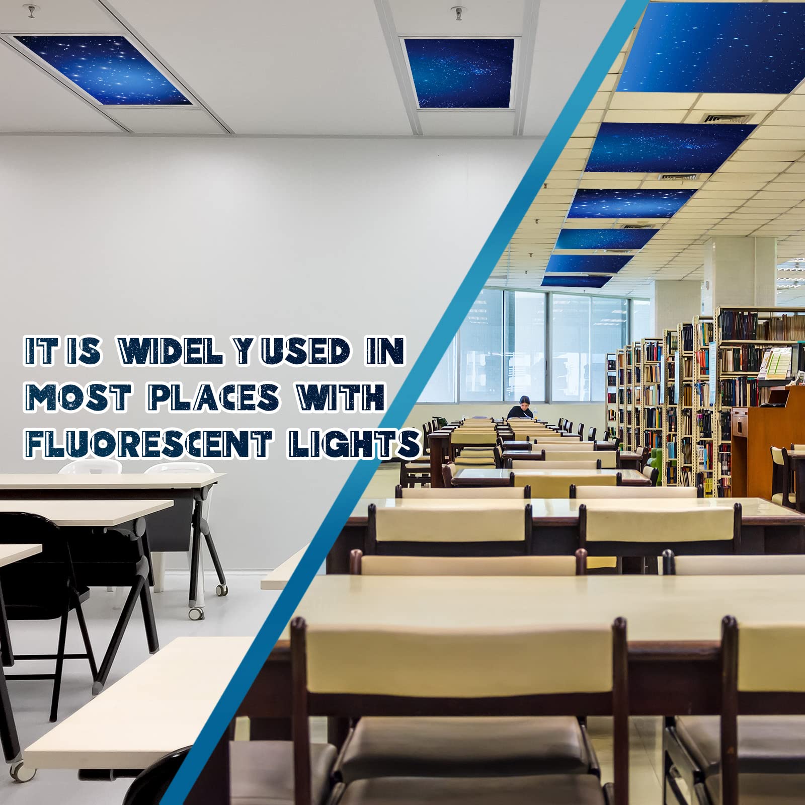 Amylove 4 Pcs Fluorescent Ceiling Light Covers With Star And Night Pattern, Classroom, Dark Color