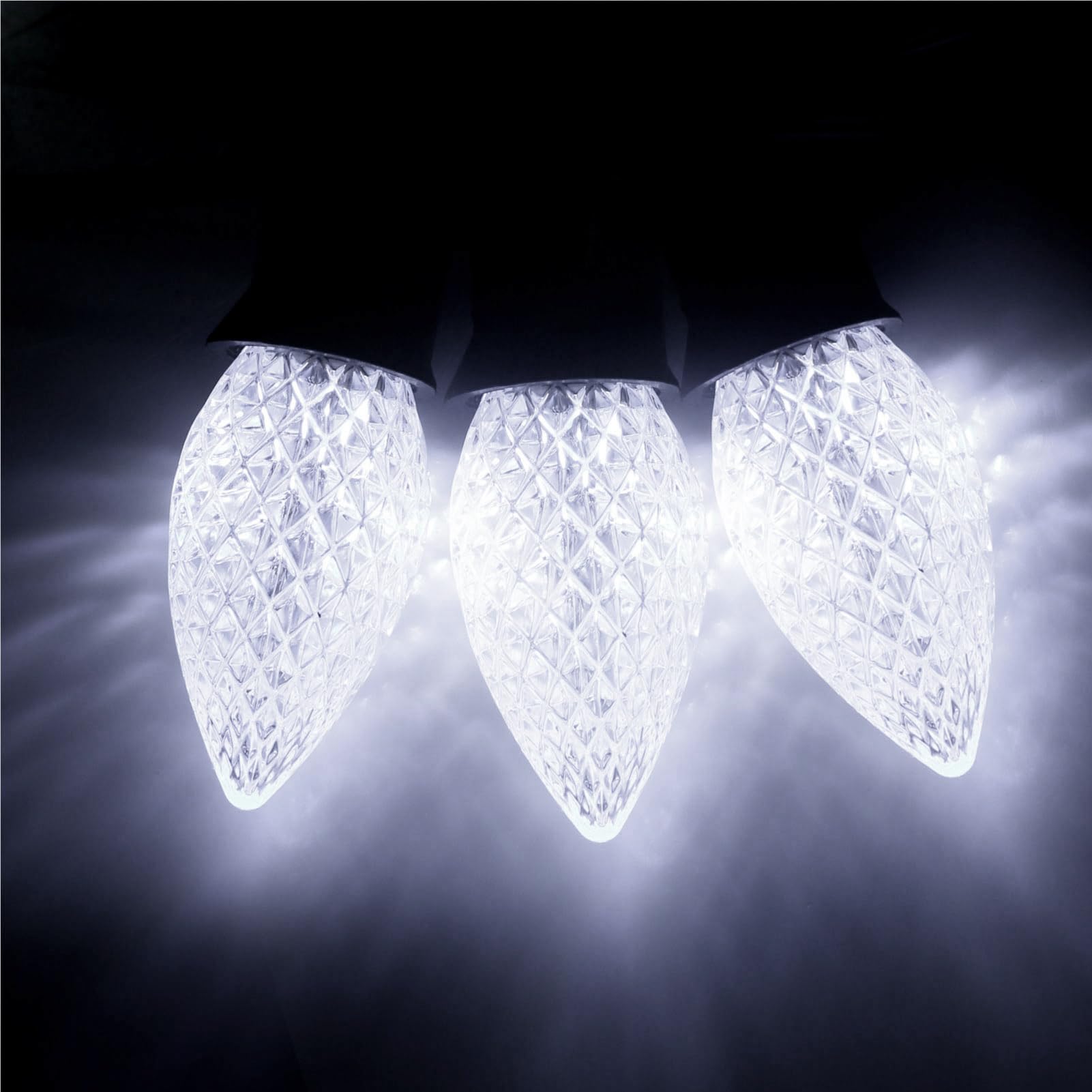 Meconard C7 LED Christmas Light Bulbs, Shatterproof, E12 Base, Cool White, 50 Count, Model MC706WCW50P