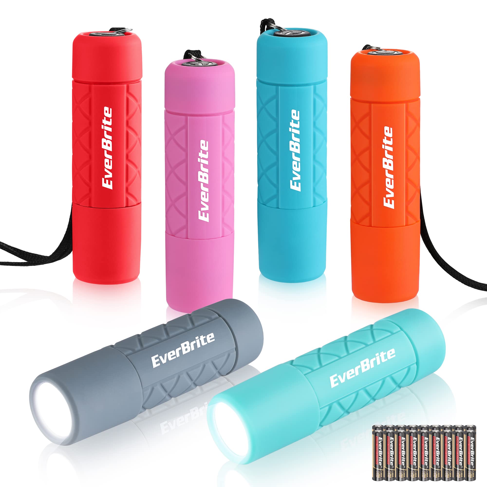 EverBrite Mini Flashlight Set, 6-Pack Multicolor LED, 1W, Includes 18 AAA Batteries, Ideal for Camping, Hiking, Emergencies, Green