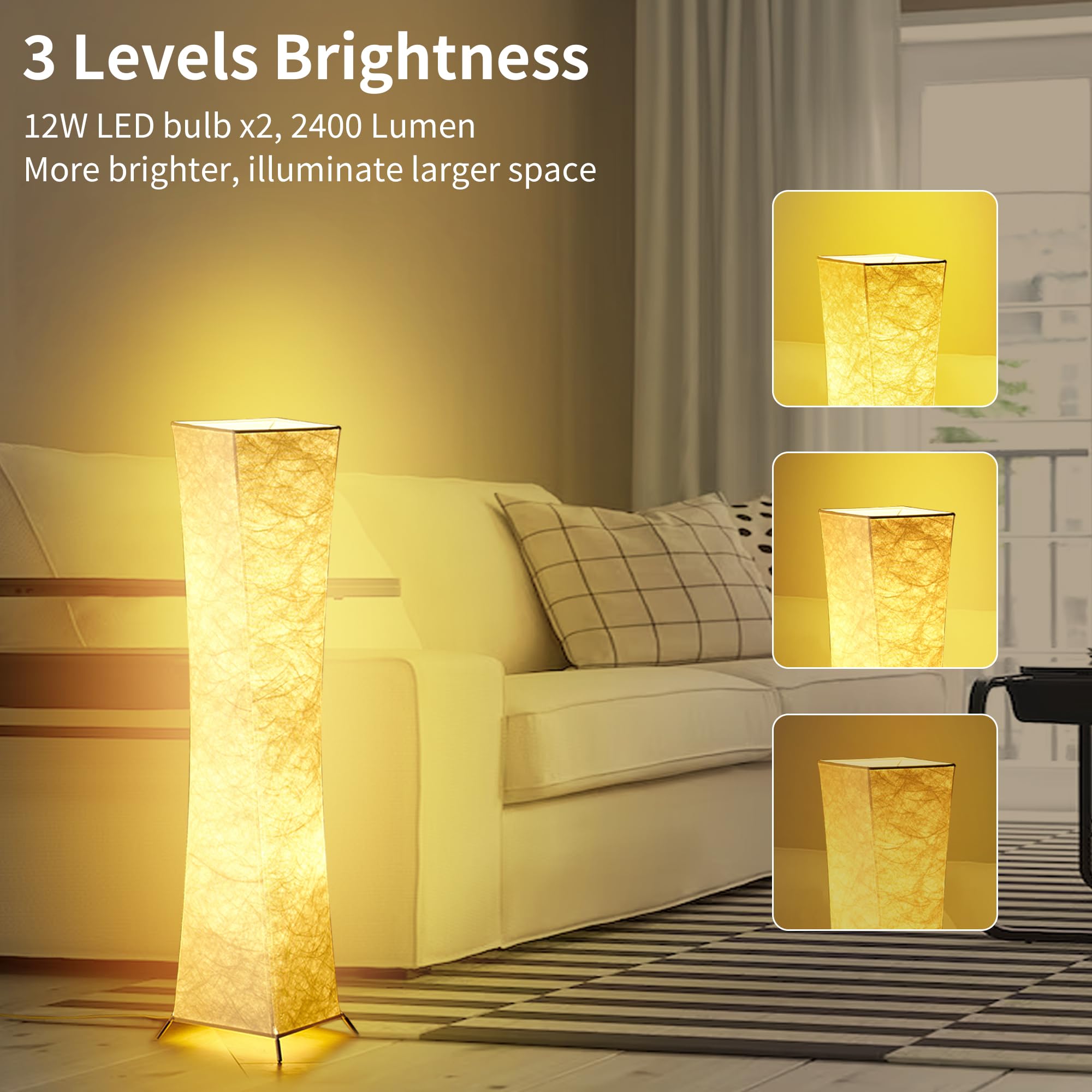 Chiphy Dimmable Floor Lamp - 39 Xs Tall Standing Light, 12Wx2 Led Bulbs, White Fabric Shade, Model Sf213-107(A)