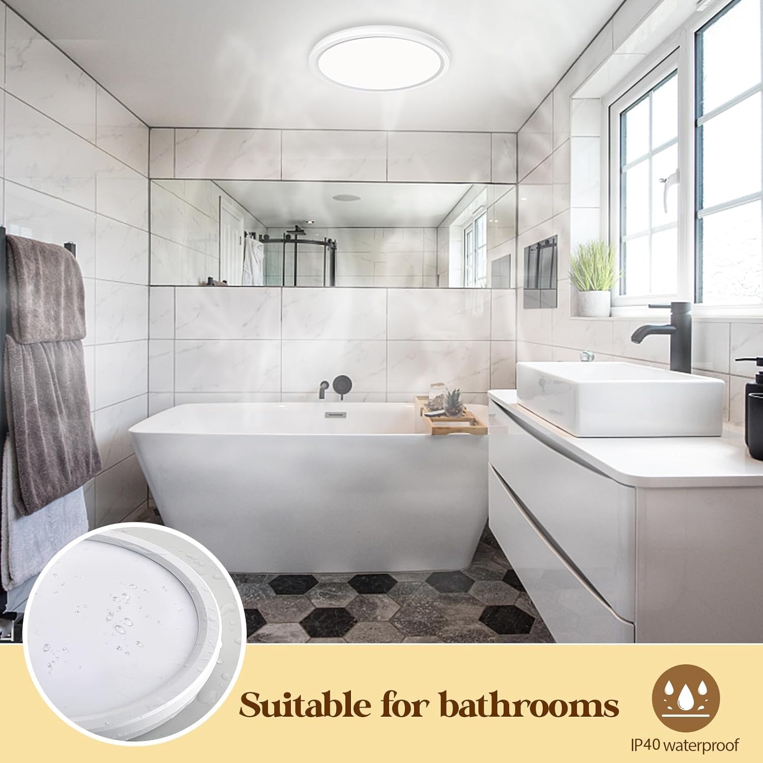 DODOPEN 12 inch LED Flush Mount Ceiling Light 2400lm 5000K Round Flat Fixture for Bedroom Closet Laundry Bathroom White