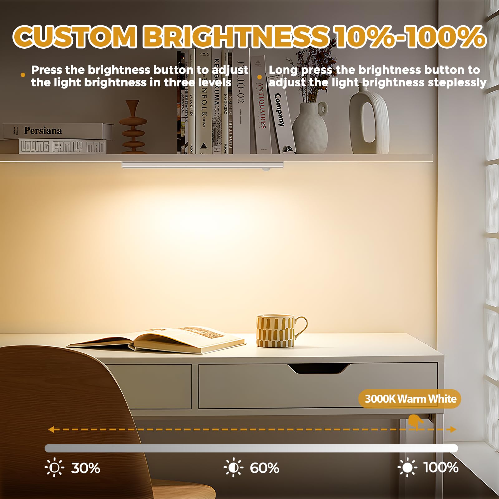 Dealgadgets 3 Pack Under Cabinet Lights, 52 Led Warm White Rechargeable Under Cabinet Lighting Motion Sensor Led Lights For Kitc