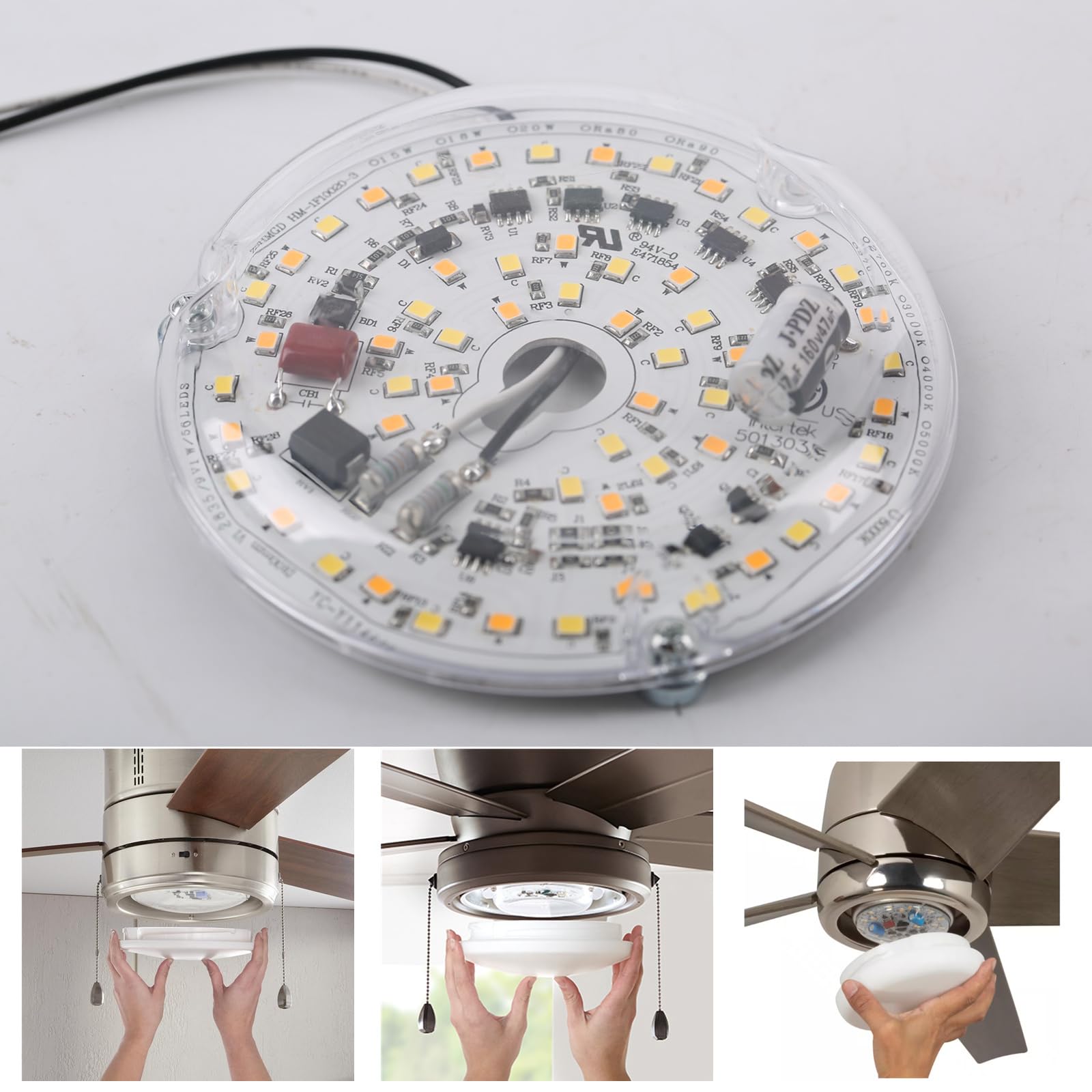 Ulikeled 18W Color Changeable Dimmable Led Ceiling Fan Light Kit - 3000K/4000K/500