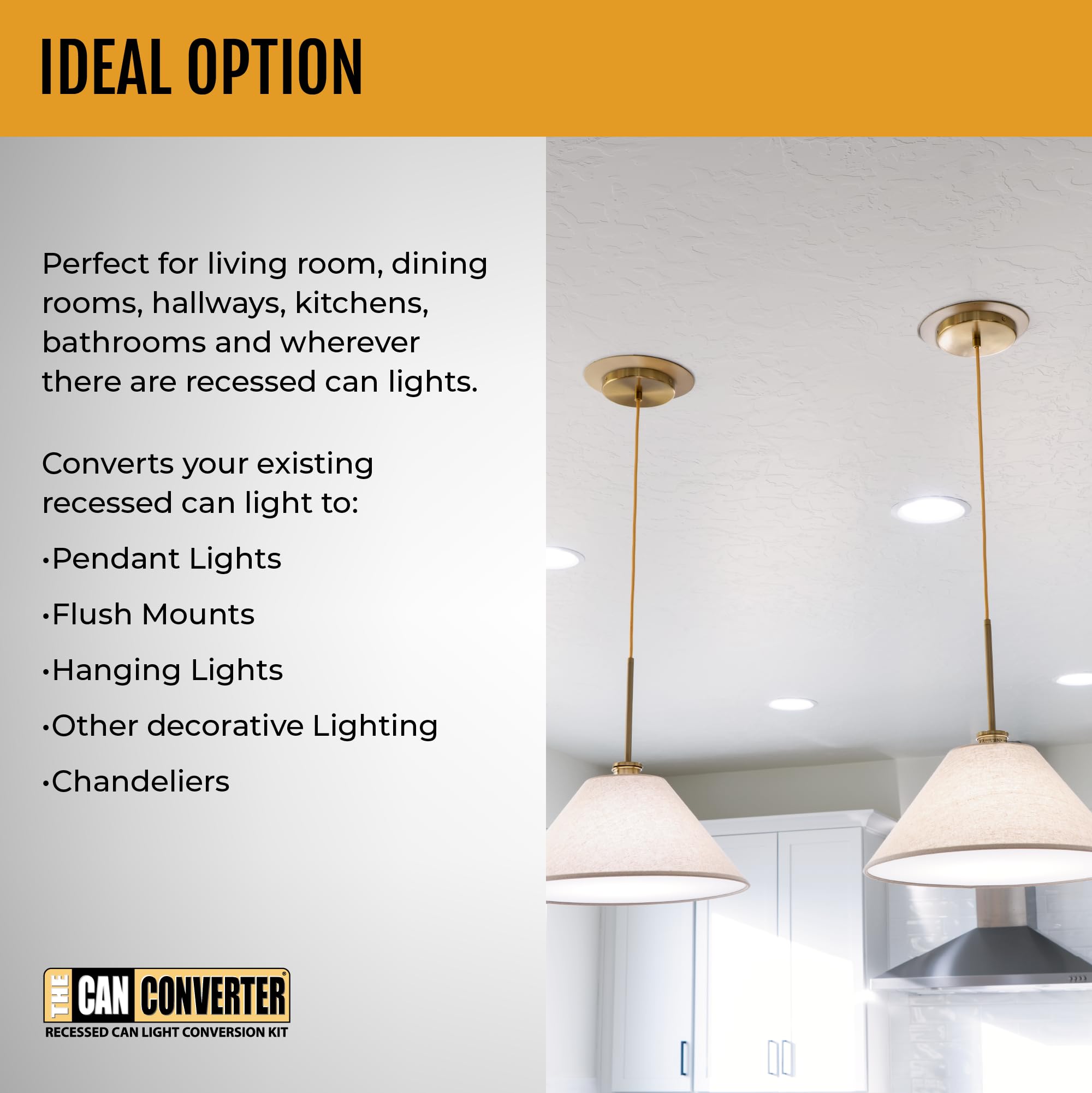 The Can Converter - R4, 4&quot; Recessed Can Light Conversion Kit, Up To 50Lbs Ceiling Light Fixture, Recessed Lighting, Pendant Light, Hanging Light, Chandeliers, Flush Mounts, & Overall Home Improvement