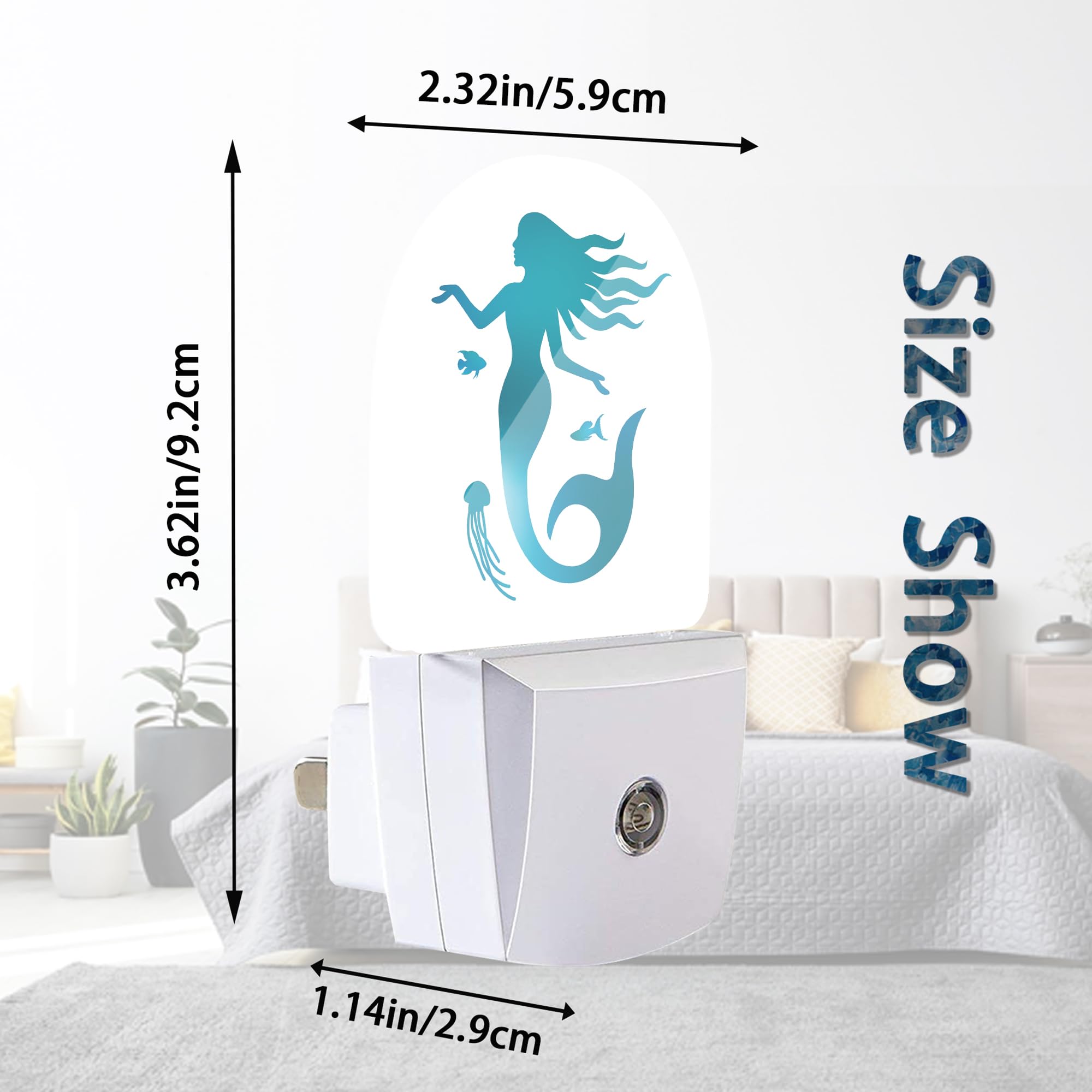 Axxitude Green Mermaid Jellyfish Night Lights Plug Into Wall For Girls Boys Room,Night Light Led Lamp Dusk To Dawn Sensor Round