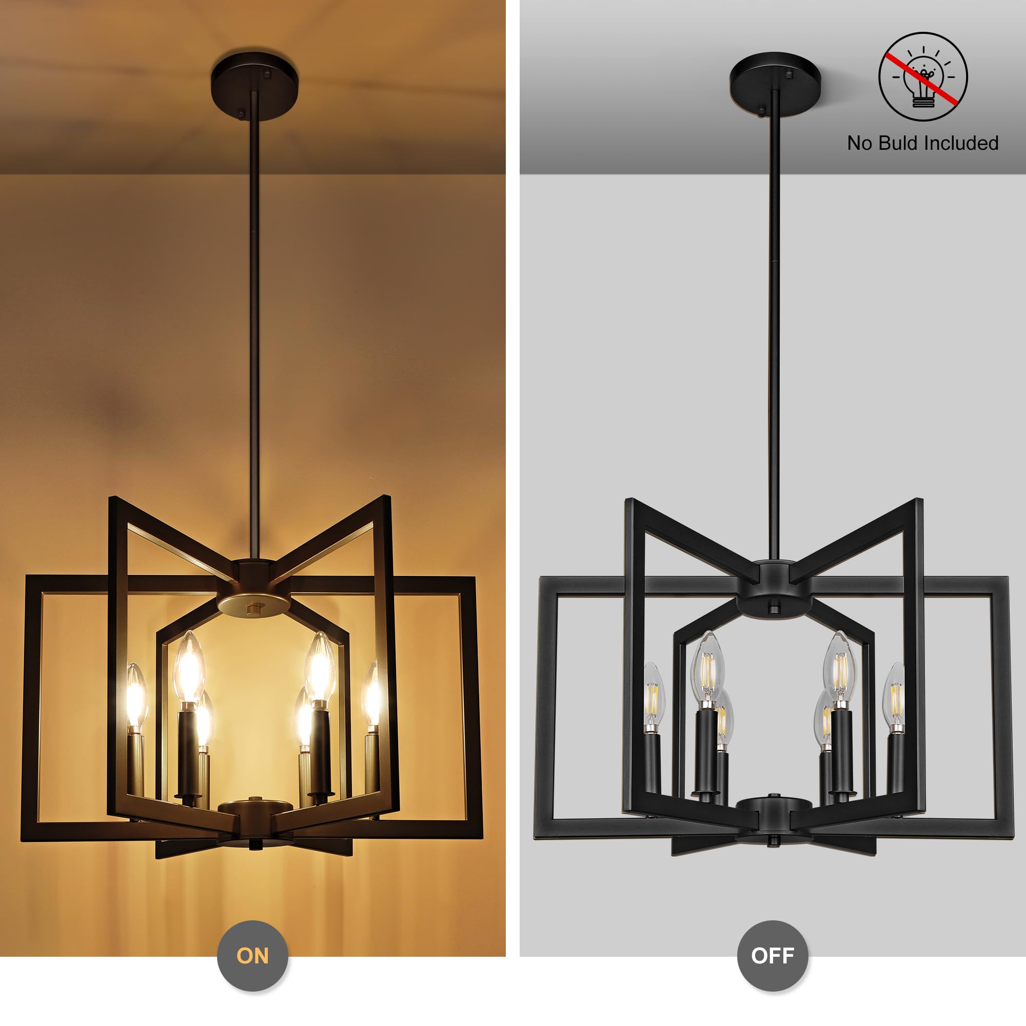 Klgxnrd 6-Light Modern Farmhouse Black Chandeliers For Entryway, Geometric Pendant Lights Kitchen Island, Hanging Industrial Met
