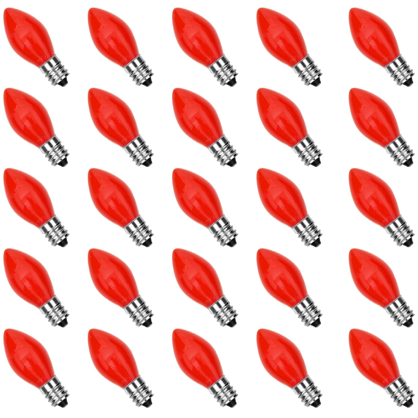 Goothy 25 Pack C7 Red Led Christmas Light Bulb, C7 Red Ceramic Replacement Bulbs For Outdoor String Lights Window Candles Chande