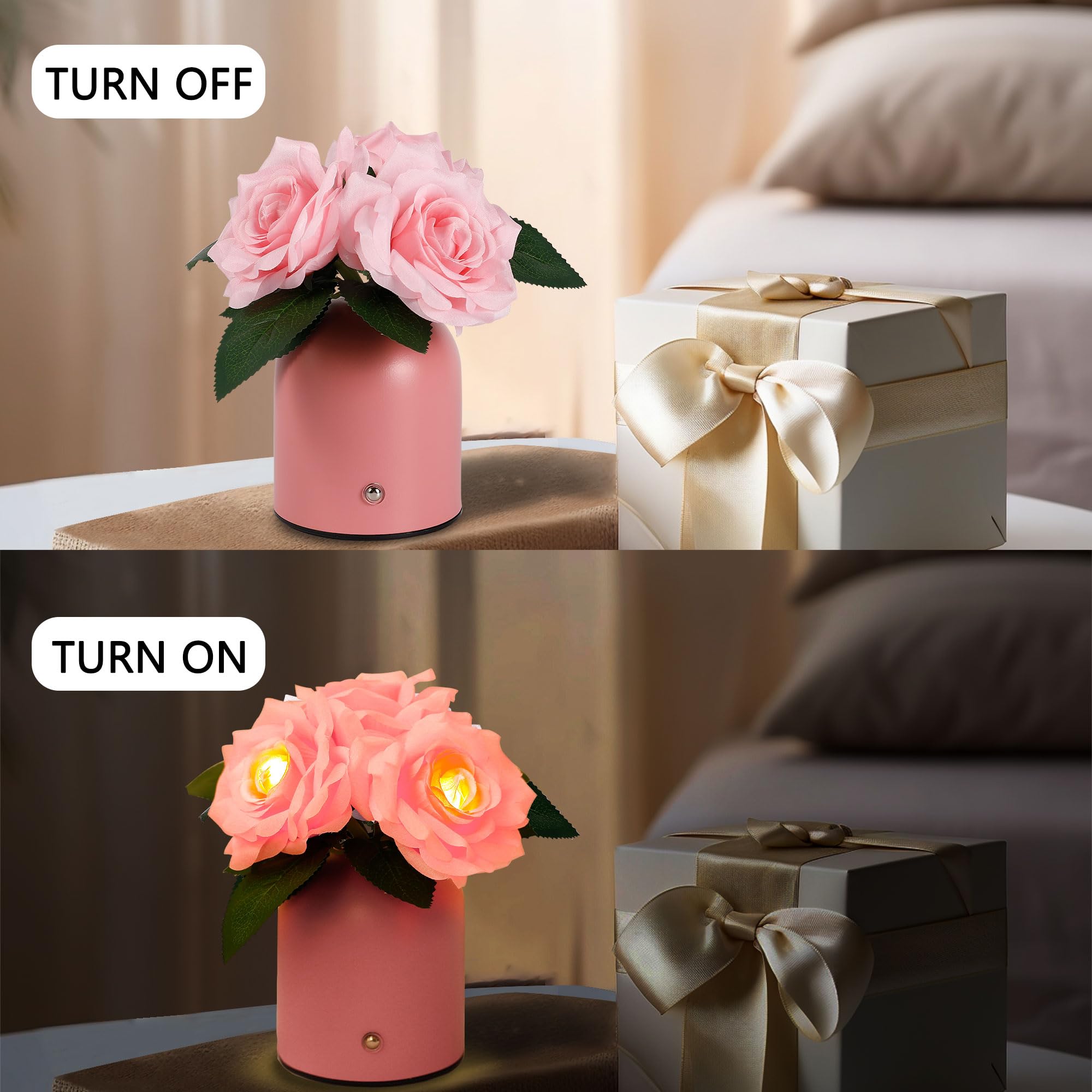 Pink Rose Led Lamp For Womens Gifts, For Womens Wife Girlfriend Daughter Friends Her Mothers Day Valentines Anniversary Birthday