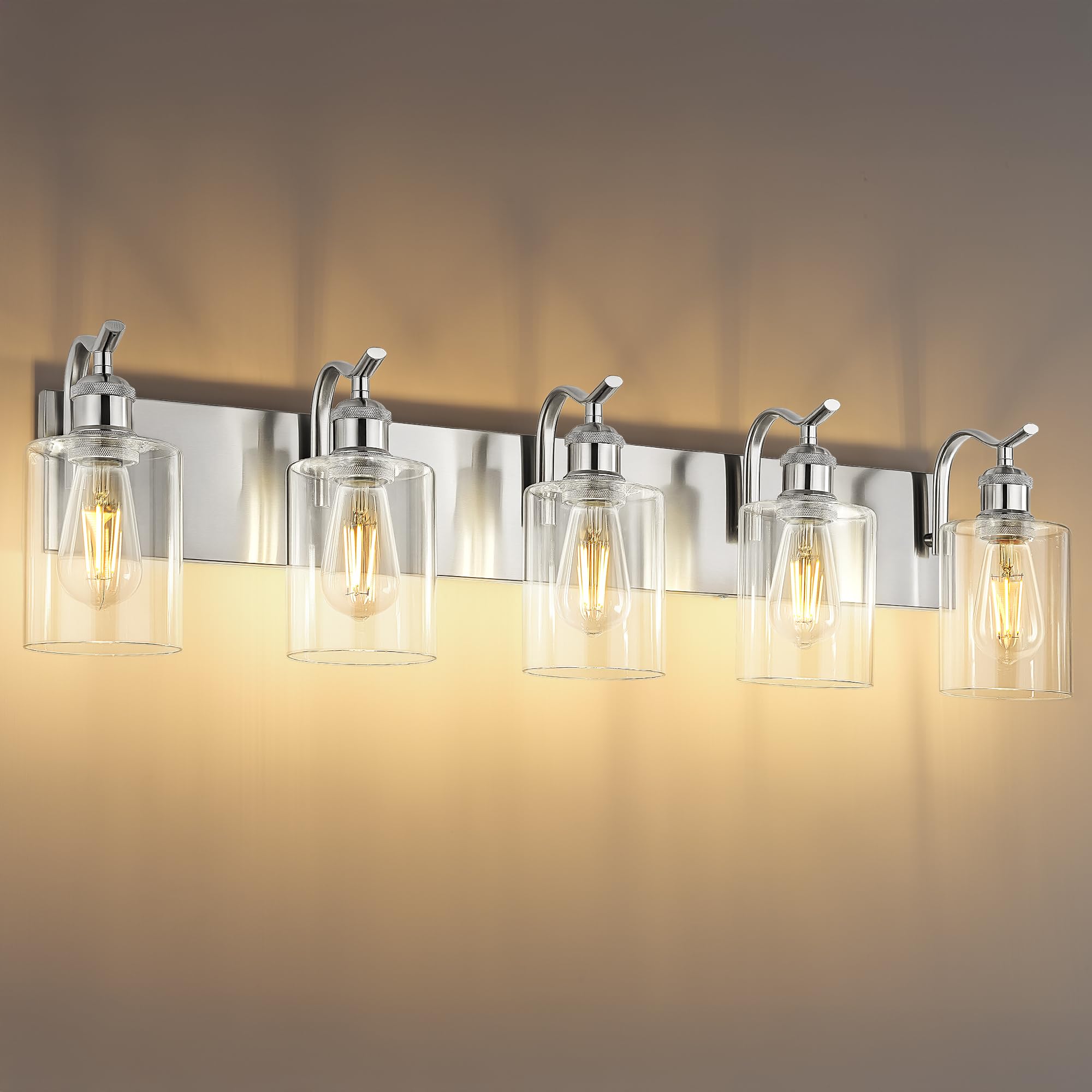 Jazava 5 Light Bathroom Vanity Light  Brushed Nickel Vanity Lights For Morden Bathroom Lighting Fixtures Over Mirror Wall Light Fixtures With Clear Glass Shade Zcvl01Bn-5
