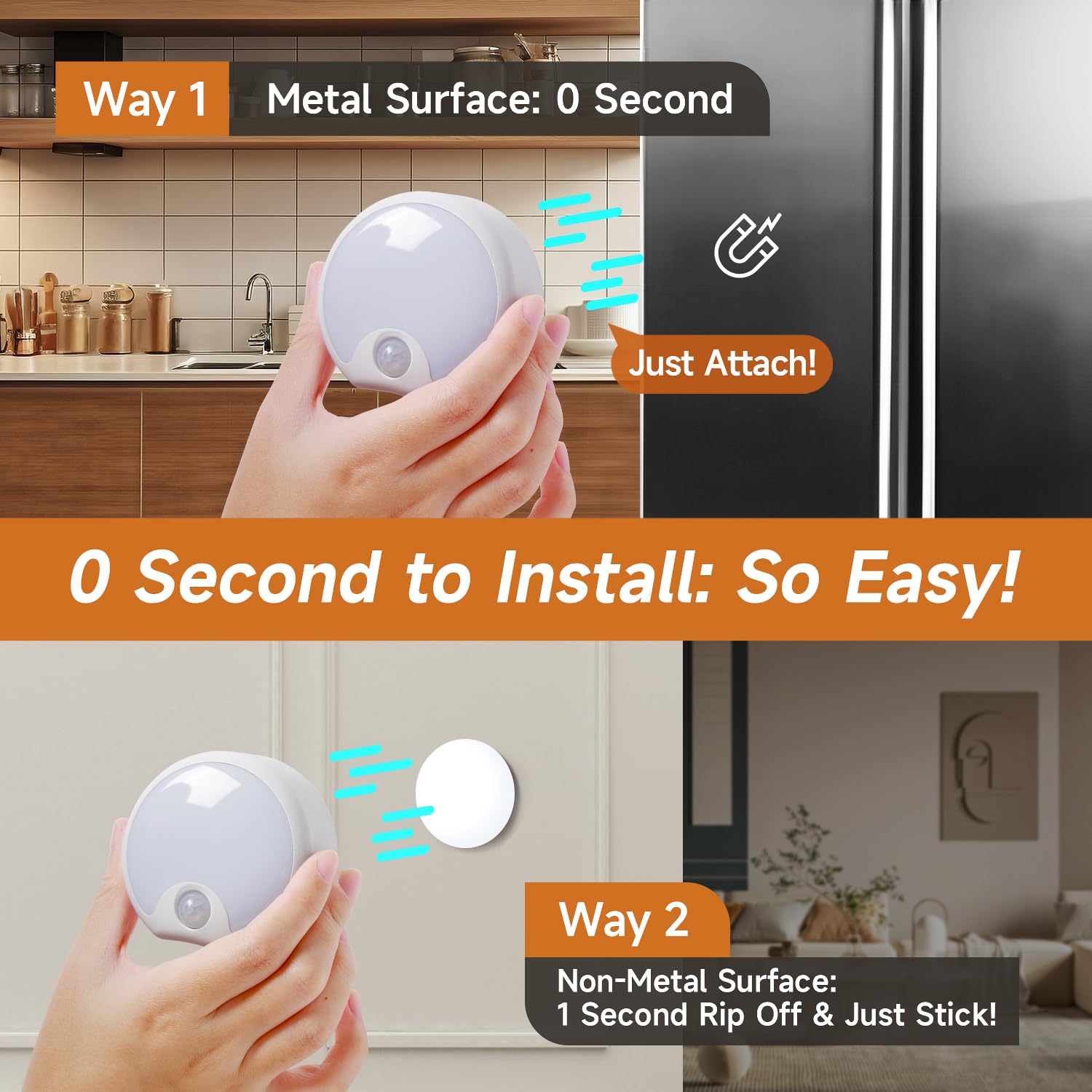 Motion Sensor Light Indoor Rechargeable 3Pack,65 Lumen+3 Modes Sensor Lights Indoor, Just-Stick-It Stairs Lights,Rechargeable Mo