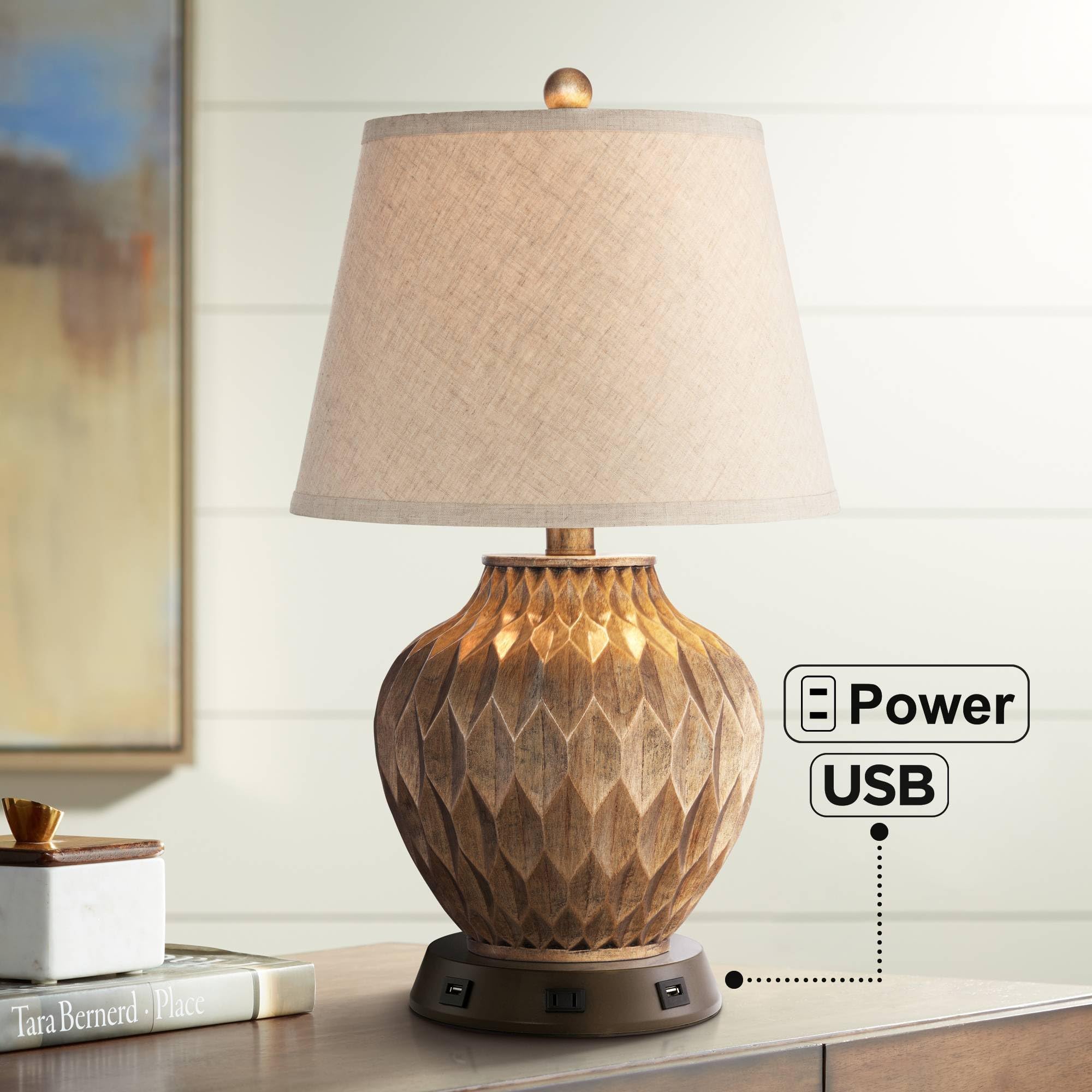Buckhead Accent Urn Table Lamp with USB and AC Power Outlet Workstation Charging Base Urn 22 High Warm Bronze Geometric Tapered