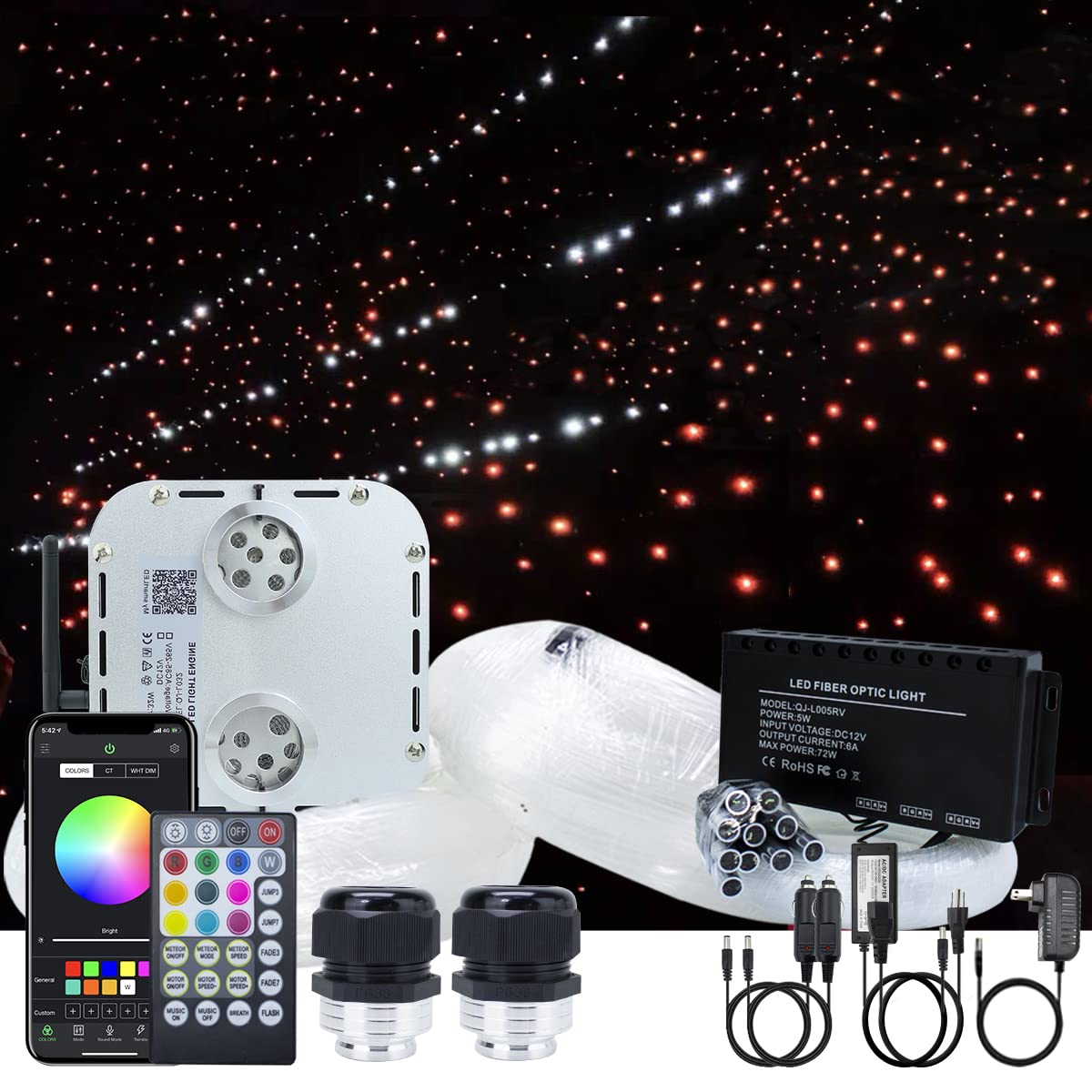 AKEPO 32W APP Twinkle Meteor Dual Head Fiber Optic Lights Kit, Car Home Use Music Activated Star Ceiling Sky Light, Shooting Sta