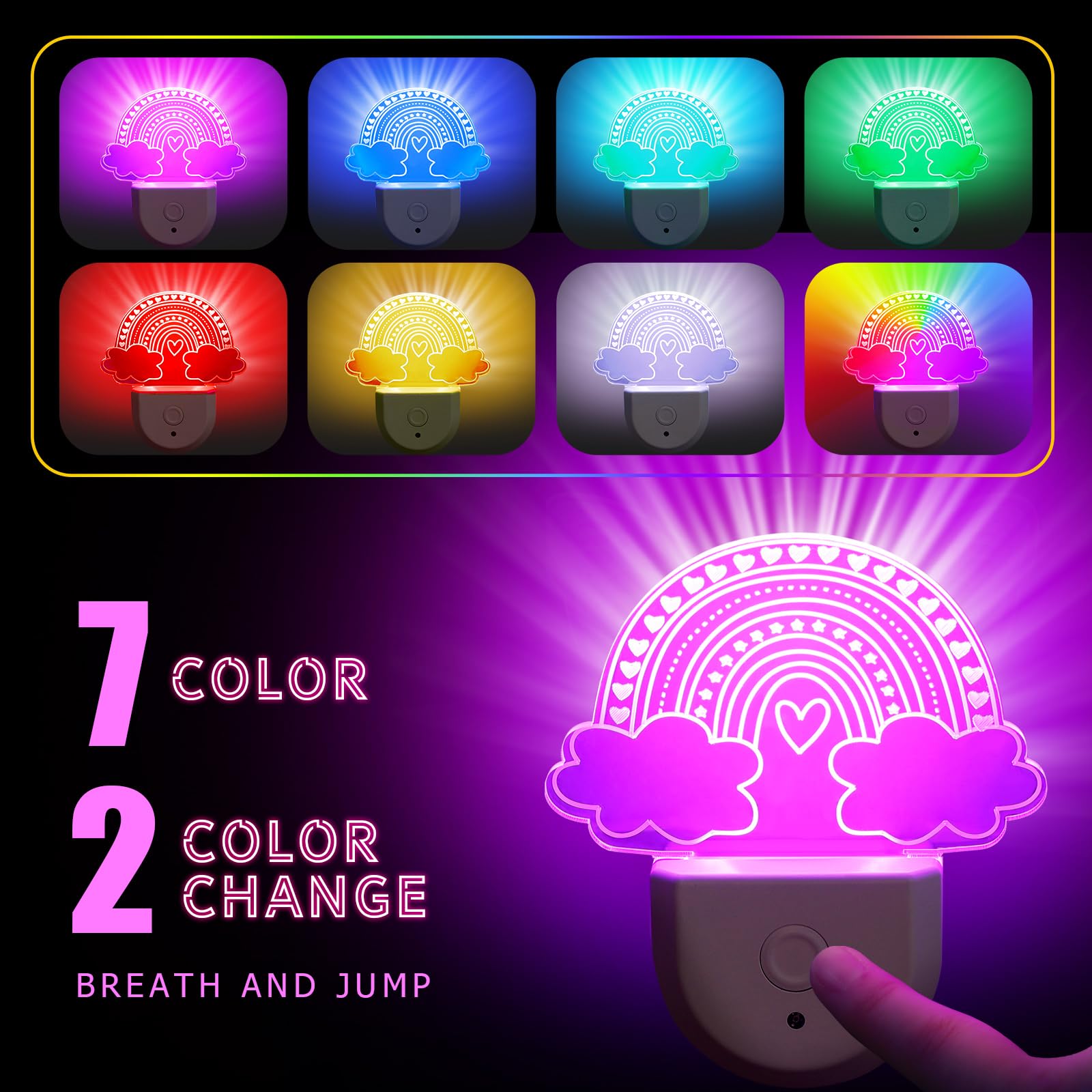 Rossesay 2 Pcs Night Light For Kids Night Light Plug Into Wall Fairy Led Light Dusk To Dawn 6 Rgb Cloros Change For Children Gir