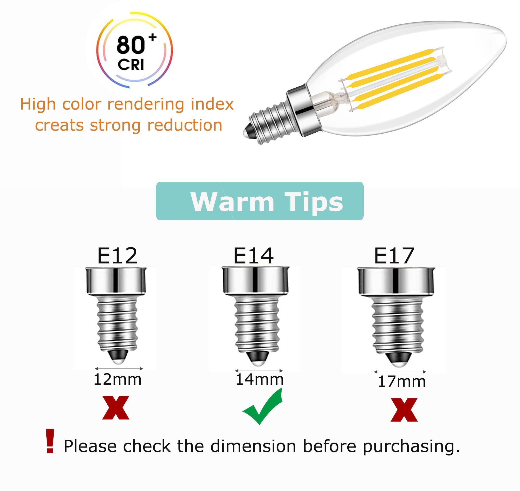 Lamsky E14 LED Dimmable Bulb, 400LM 40W Equivalent, 4000K Neutral White, C35 Clear Vintage, 6-Pack