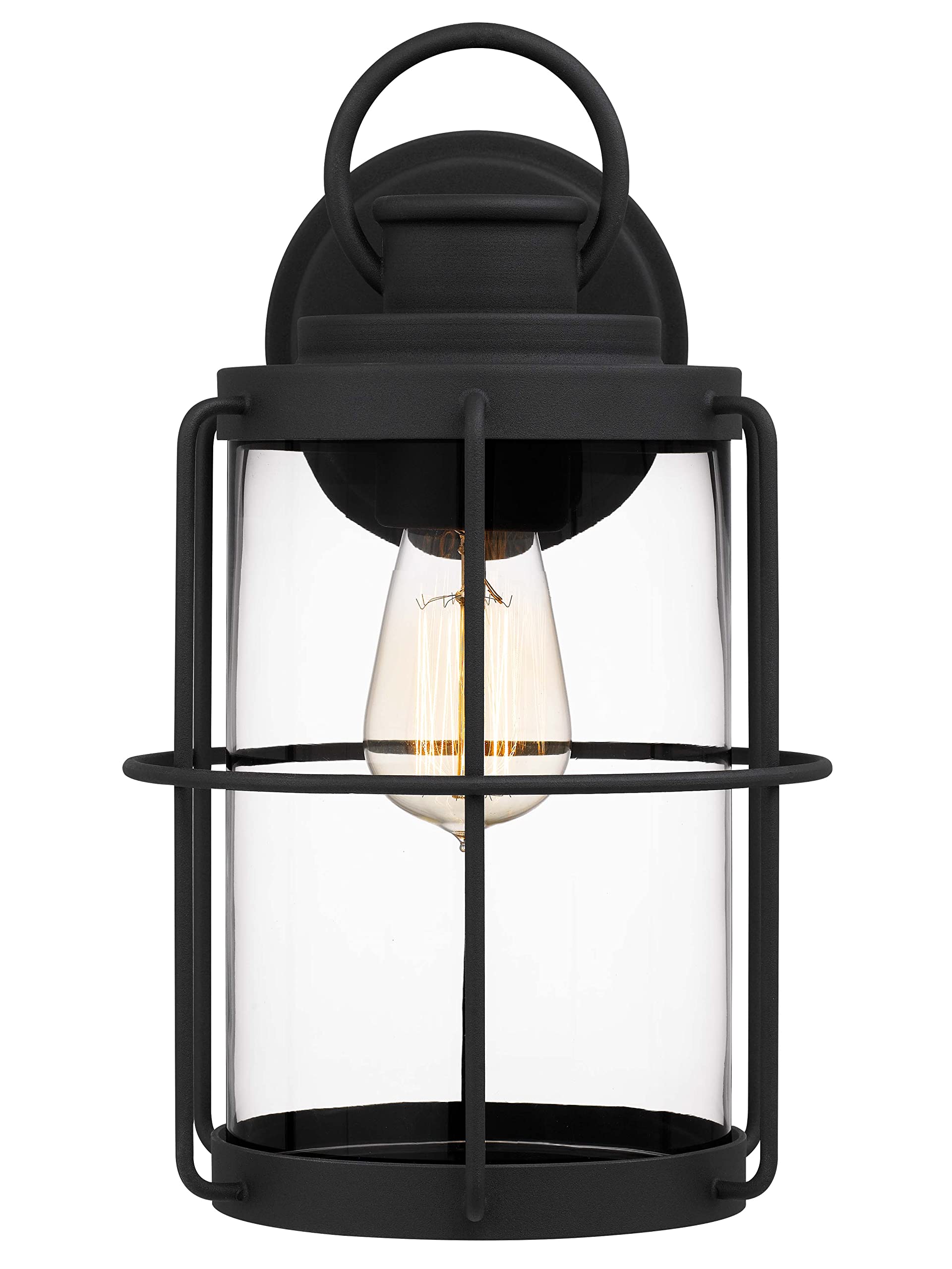 Tawson Cain Outdoor Wall Lantern, Matte Black, Clear Glass Shade, Weather Resistant, Model 11410