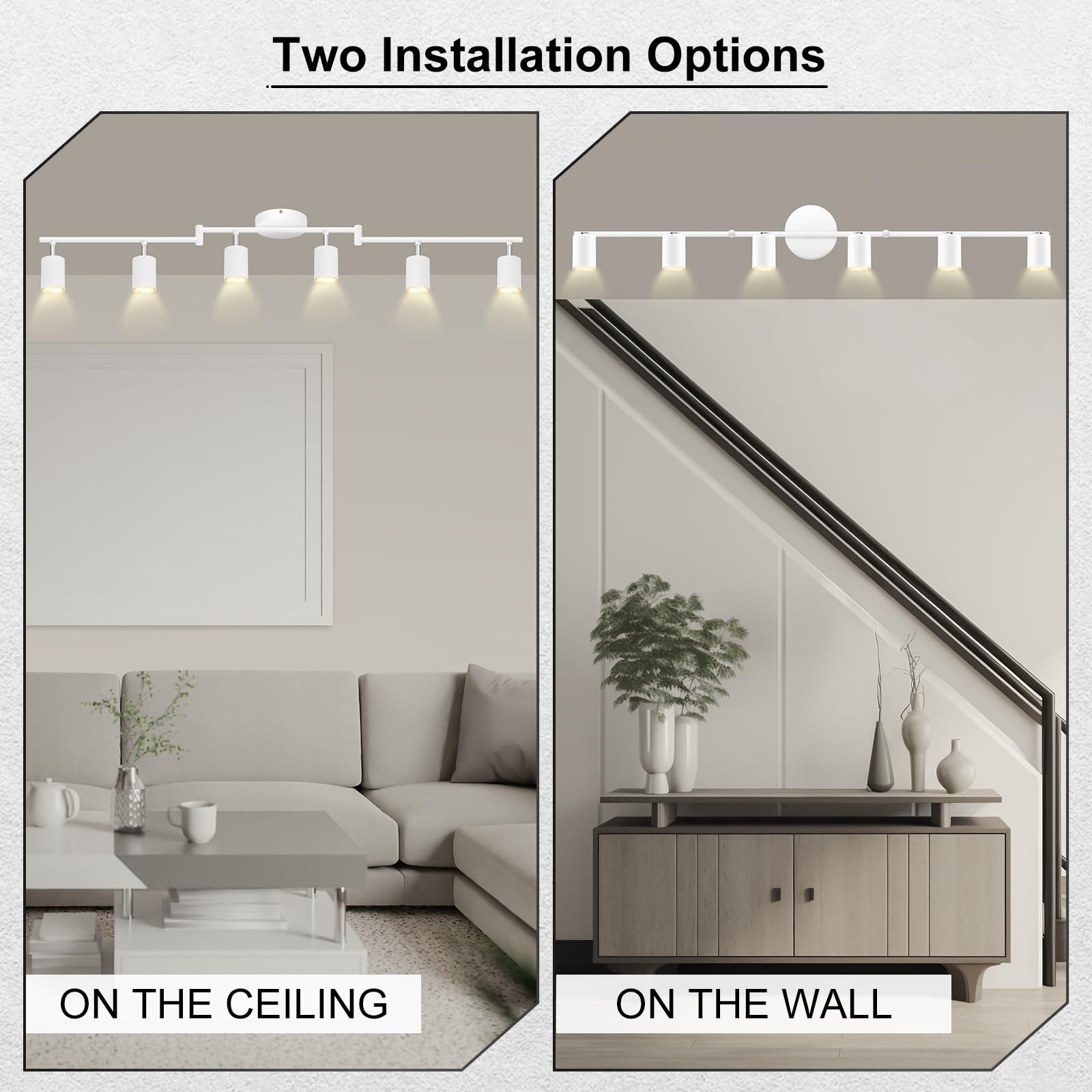 AUQUEE 6-Light Track Lighting Fixtures, Matte White, Rotatable Light Heads, Foldable Arms, Modern Design for Kitchen/Hallway, Model AQC0162US
