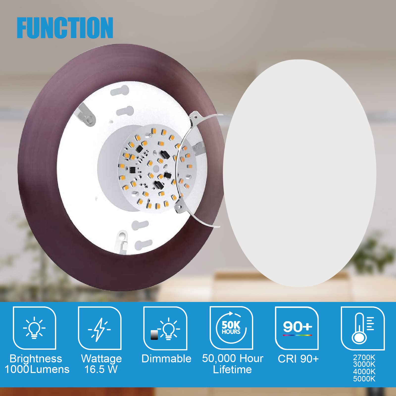 ECOELER LED Disk Light Flush Mount Ceiling Fixture, 16.5W, 4000K Cool White, Aluminum, Model CDR616D, Low Profile, ETL-Listed