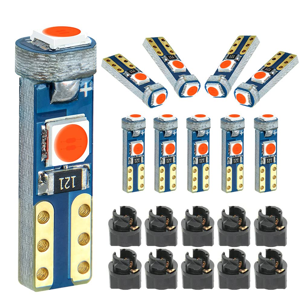 Dodofun Red T5 37 74 Led Bulb With Twist Lock Socket Pc74 Pc37 Dashboard Instrument Panel Gauge Cluster Light Pack Of 10