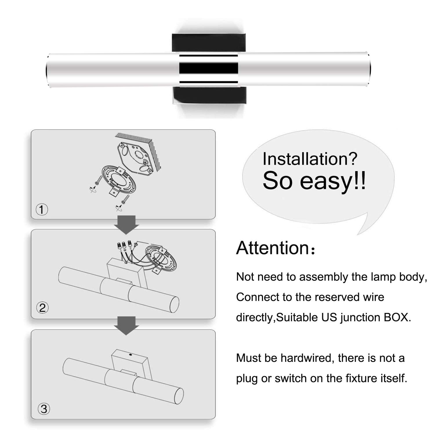 Yhtlaeh 19.68In Led Bathroom Vanity Light Fixtures Polished Chrome 4000K Natural White 12W Modern Bathroom Vanity Mirror Front L