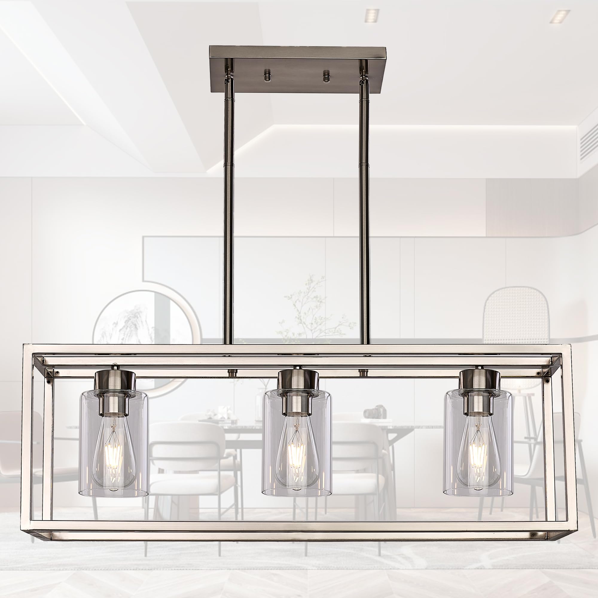 XILICON Dining Room Lighting Fixtures Hanging Farmhouse Brushed Nickel 3 Light Modern Pendant Lighting Contemporary Chandeliers 