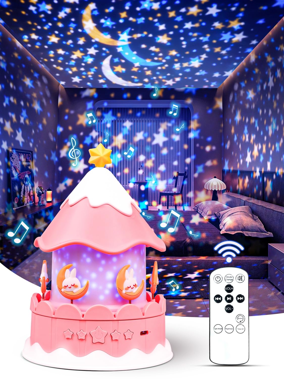 21 Sets of Films, Projector Night Light for Kids Bedroom, Ceiling, 13 Soothing Sound, Baby Star Galaxy Projector, Remote Night L