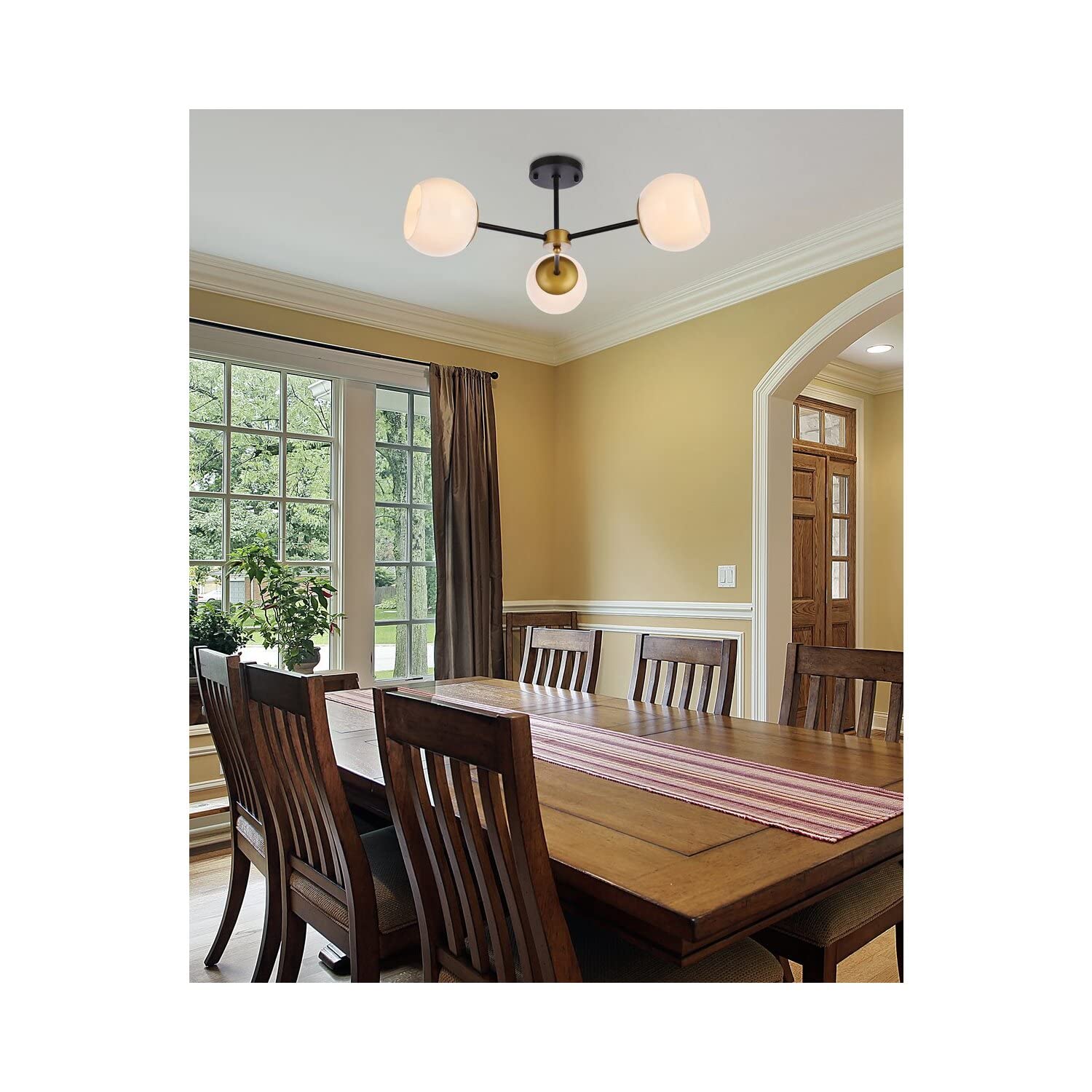 Living District Briggs 3-Light Metal Flush Mount w/White Shade in Black/Brass