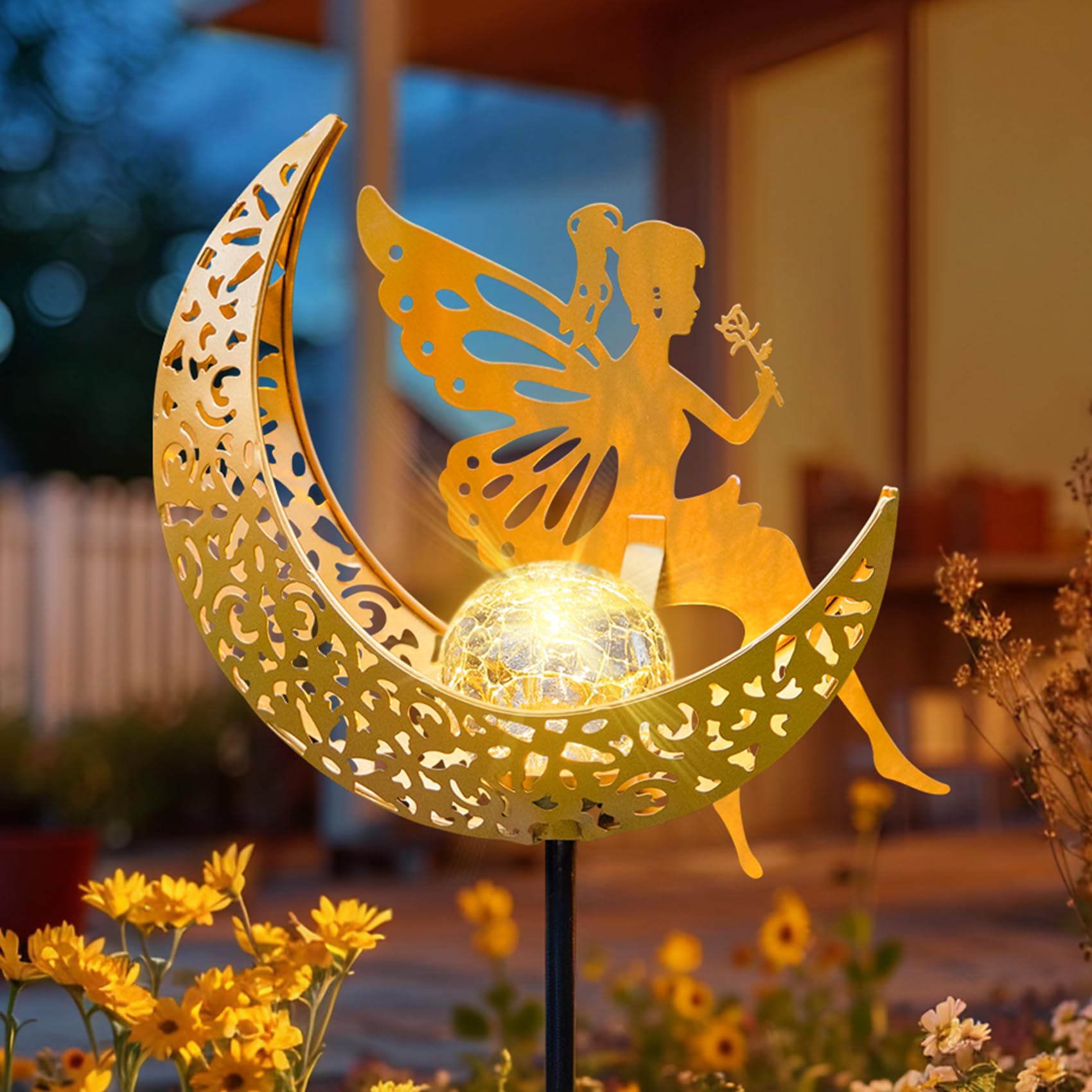 Fairy Moon Solar Lights Outdoor Garden Gifts for Women Yard Decorations Stakes Lights, Waterproof LED Outside Backard Decor, Law