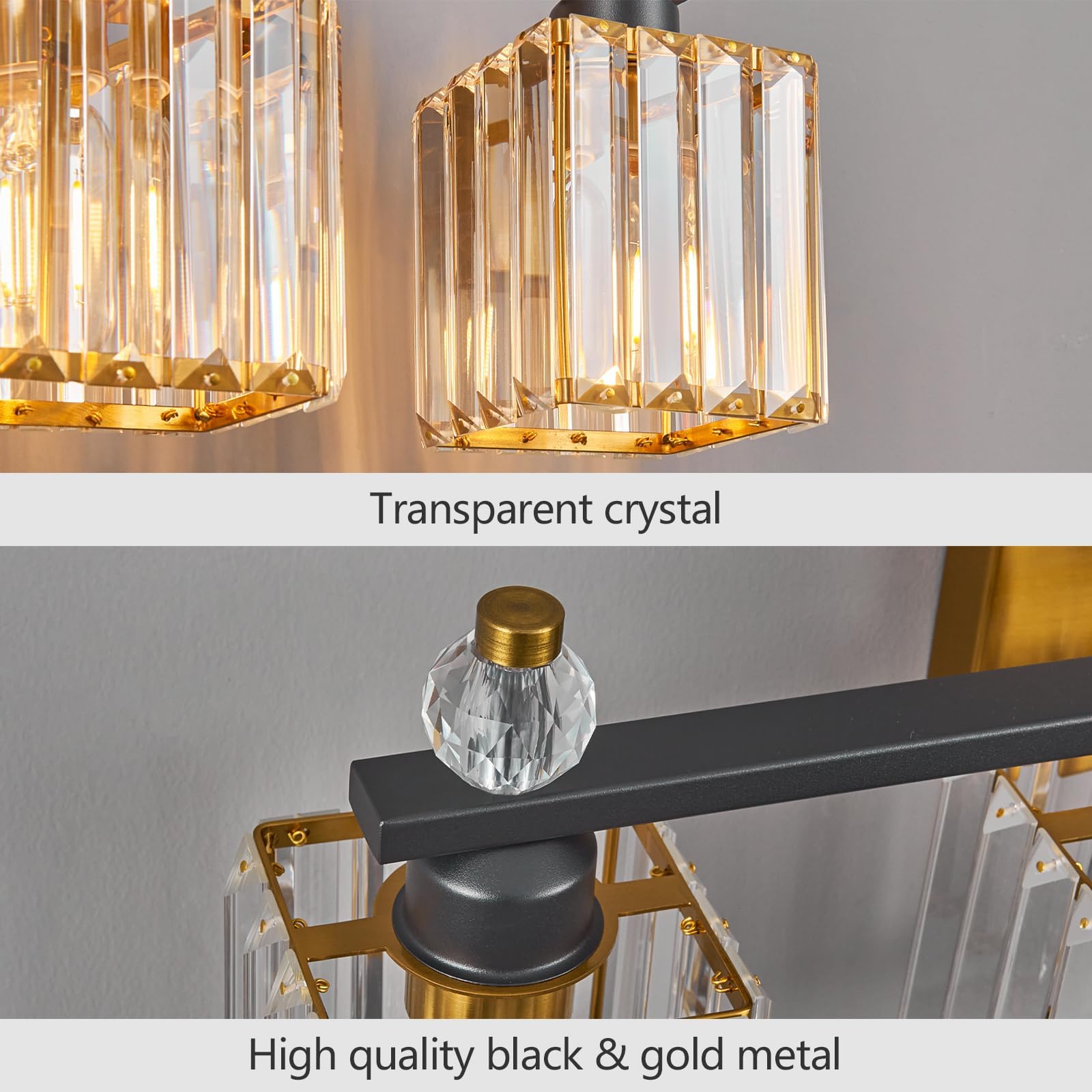 FDPBY 5-Light Crystal Vanity Light Black Gold Modern Bathroom Fixture Model 290