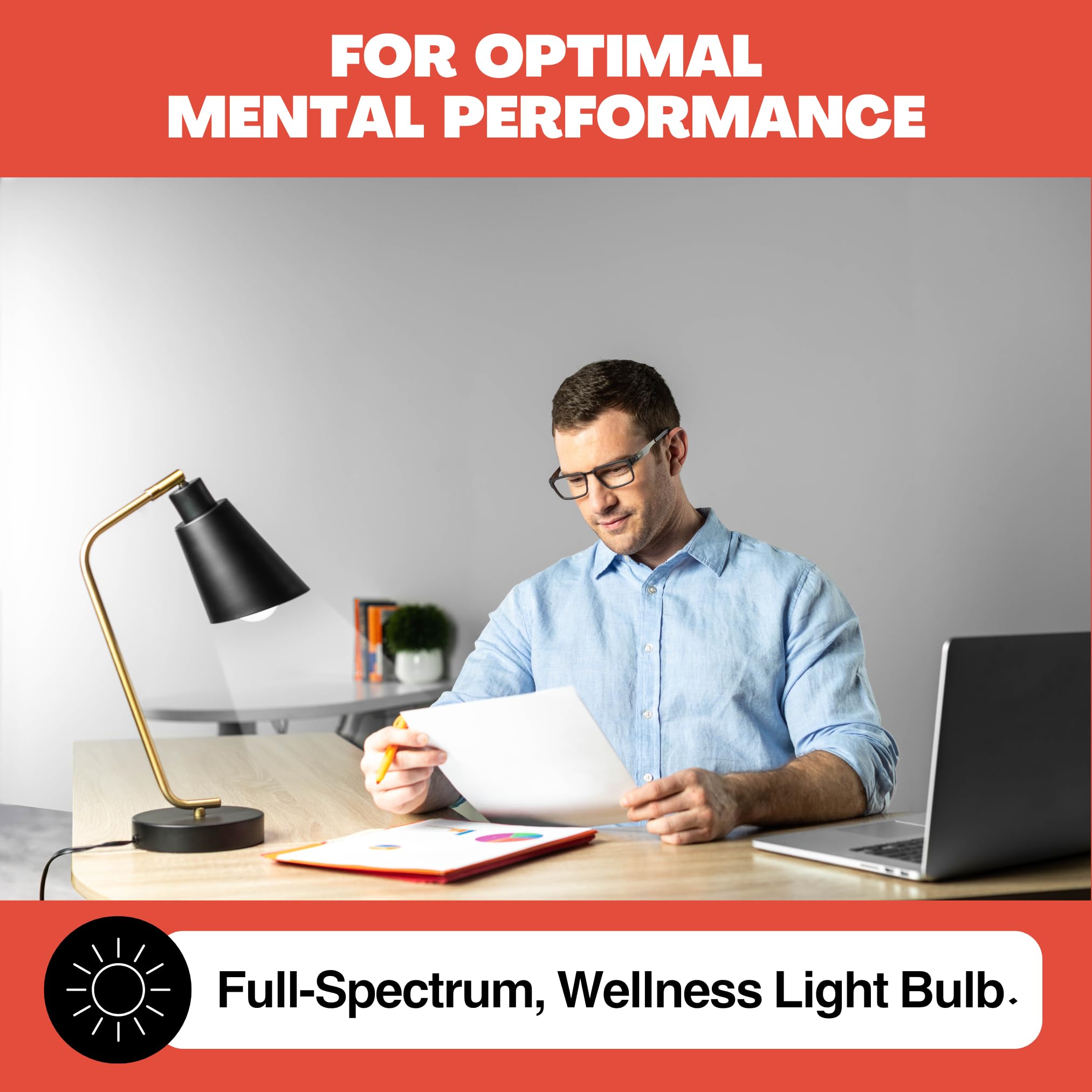 Norb Desk Lamp LED A19 1-Pack, White, Aluminum, Model FOCUS-A19-9W, Unique Spectrum for Study and Focus