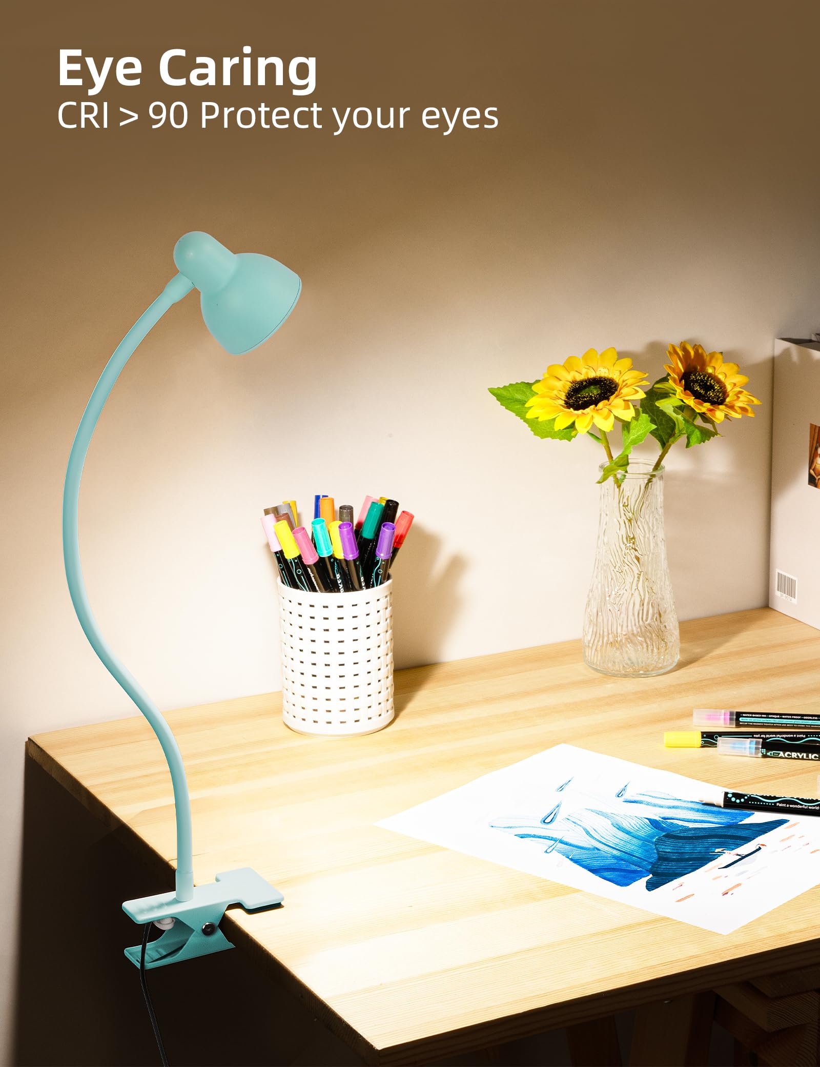 Lifmira Clip On Reading Light For Bed 3 Color Modes, 10 Brightness Dimmable, Flexible Gooseneck Clip On Lamp, Eye Care Clip Ligh