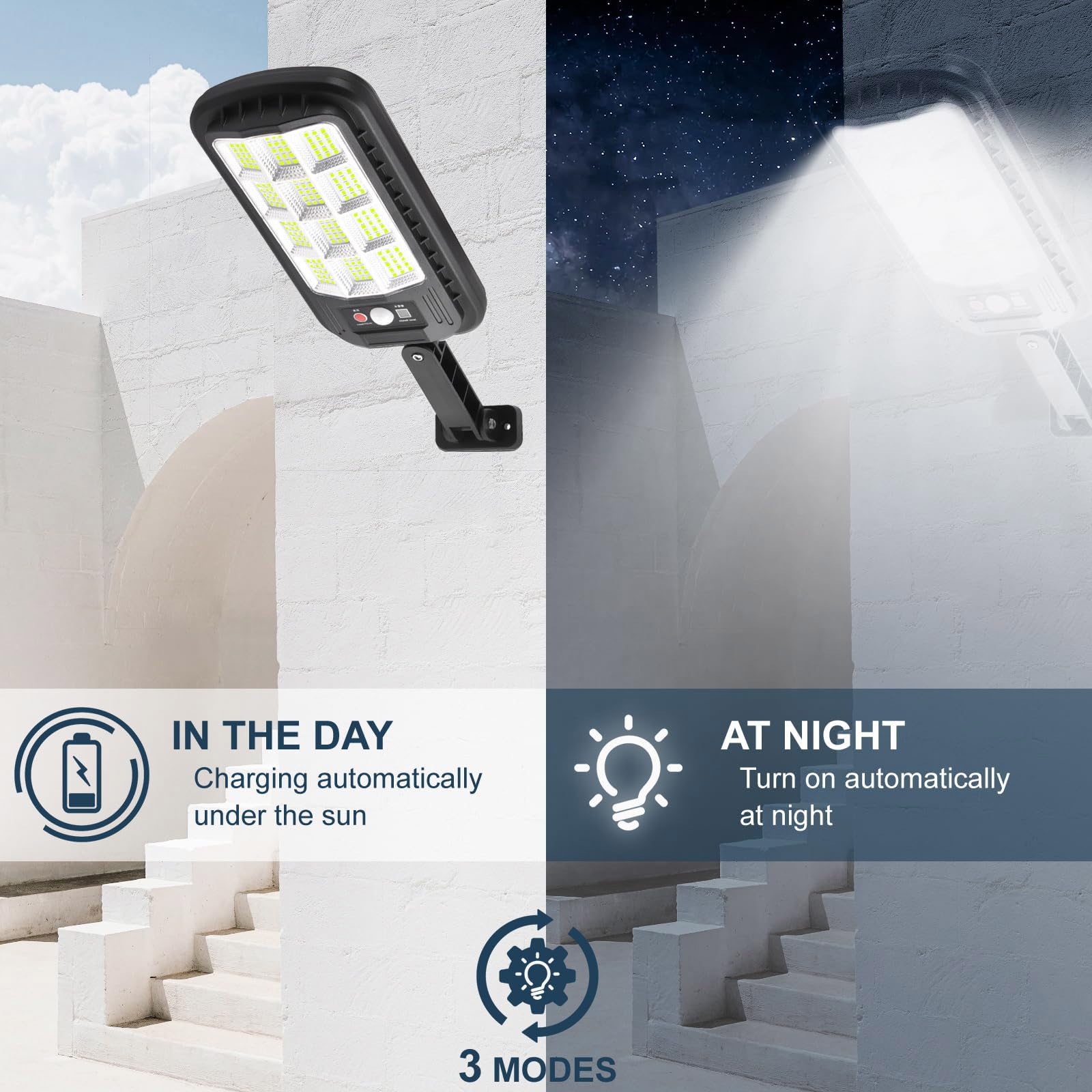 AITERMOND 4-Pack Solar Outdoor Lights, Motion Sensor, 180 LED, 6500K, IP66 Waterproof, Black, Model 2