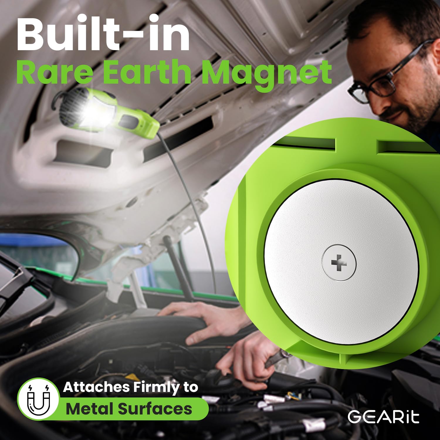 Gearit Led Work Light (20 Feet) 3000 Lumen Cob Led - 16 Gauge Sjtw Indoor/Outdoor Nema 5-15R Extension Cord - Handheld, Rotating Hanger, Magnetic Base For Auto Mechanic And Construction - 20Ft