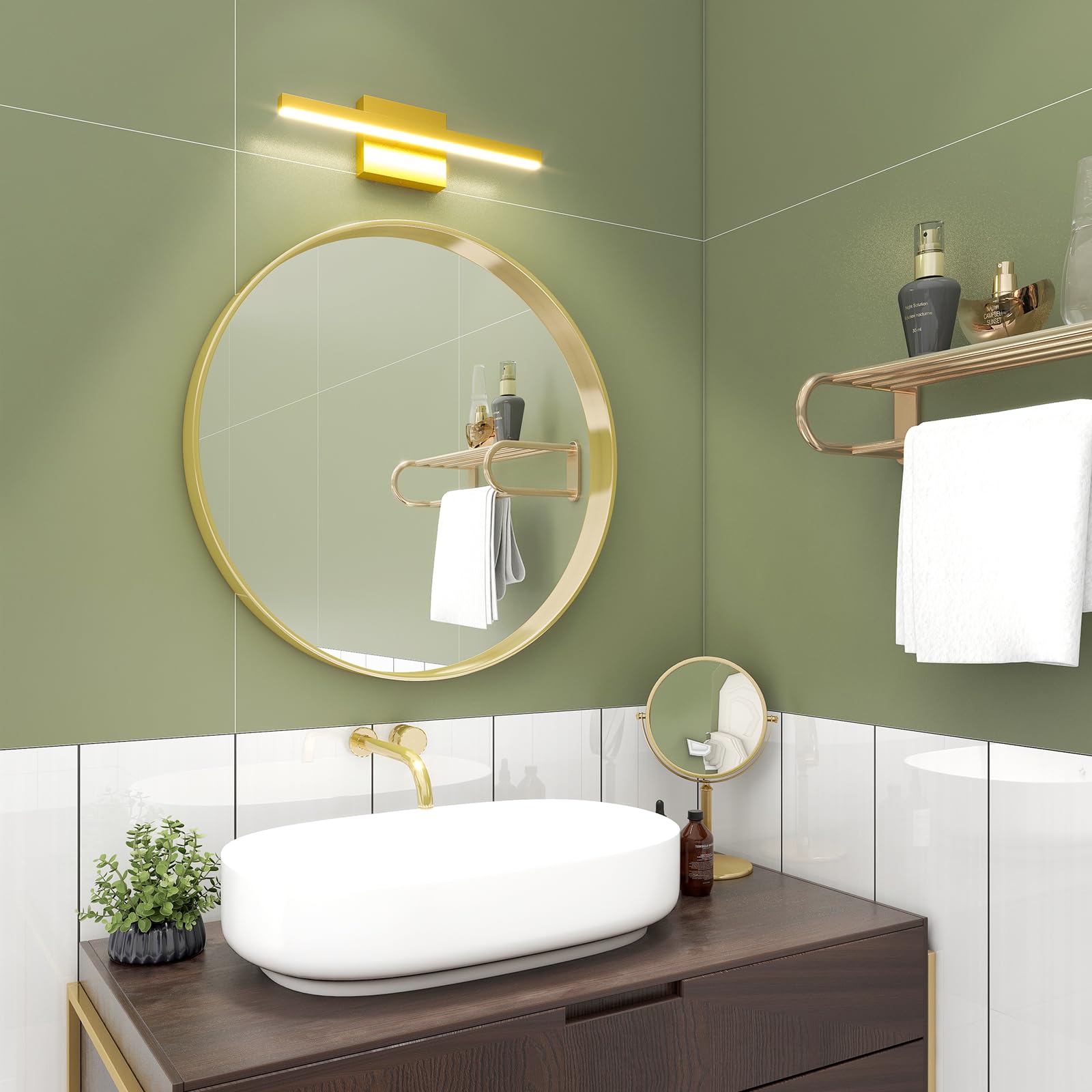 Volisun Modern Bathroom Vanity Light 15.7 Inch, 12W Dimmable 5Cct Led Bathroom Light Fixture Over Mirror, Gold Bar Vanity Light