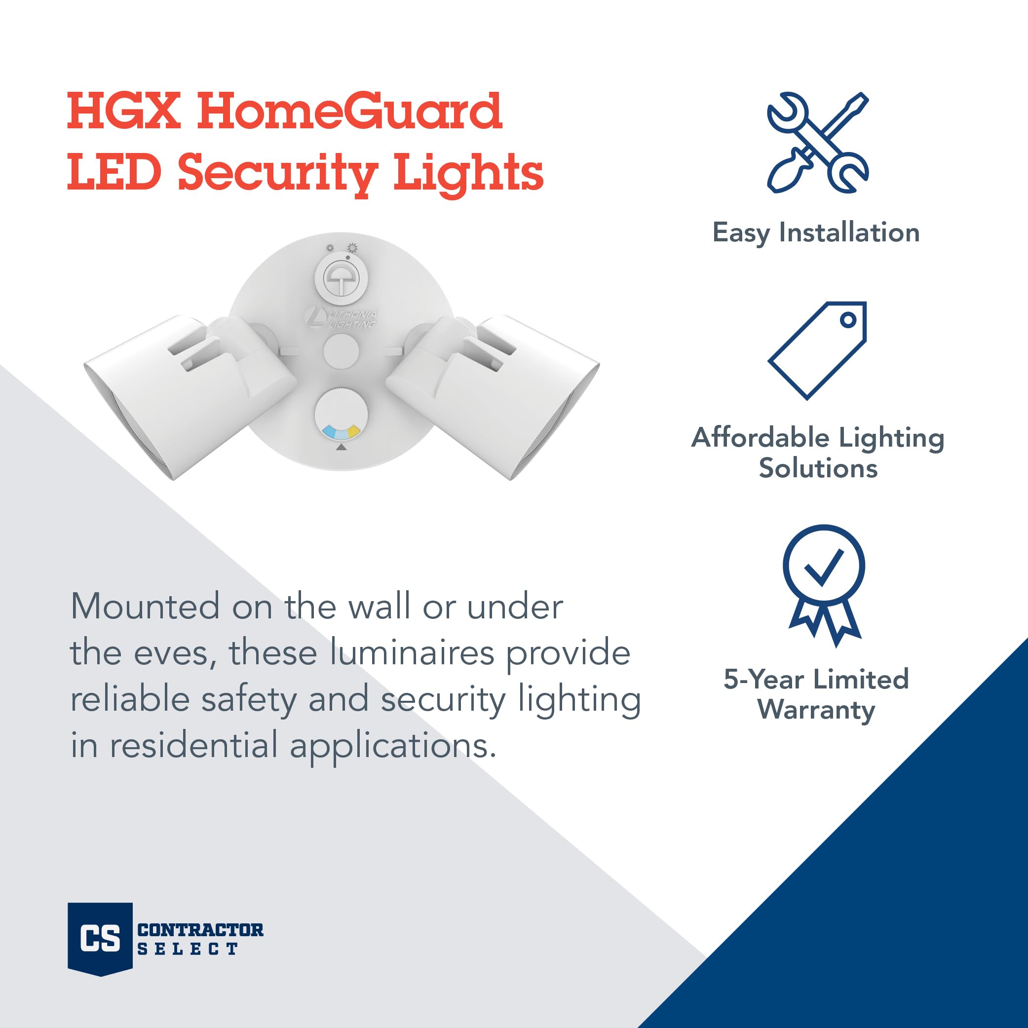 Lithonia Lighting HGX LED Security Flood Light, 1800-2750 Lumens, 2-Light, Photocell Sensor, Aluminum, White