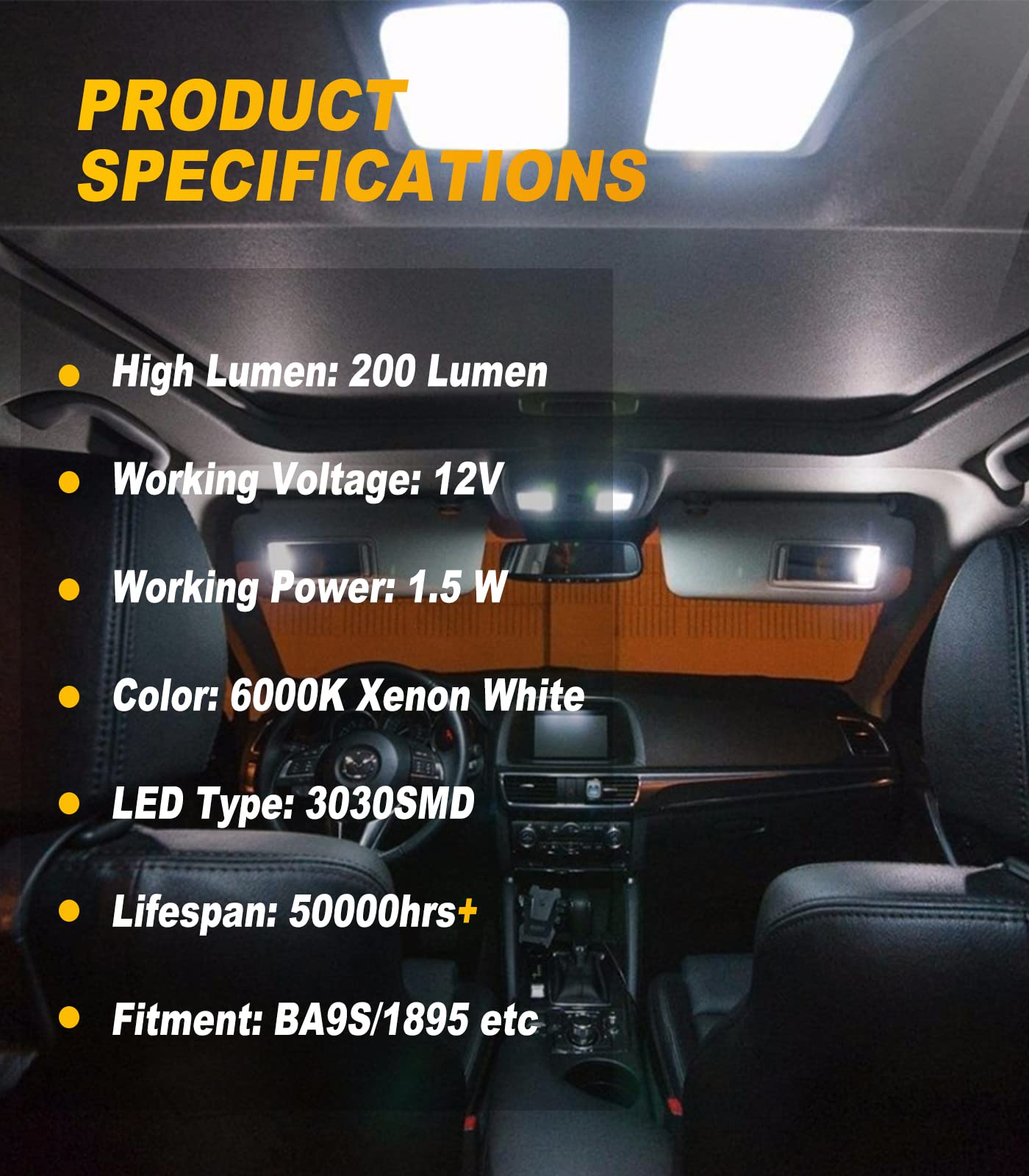 Serundo Auto BA9S LED Car Bulb, 6000K White, 2SMD 3030 Chips, 1895/1891/53/57, Pack of 6