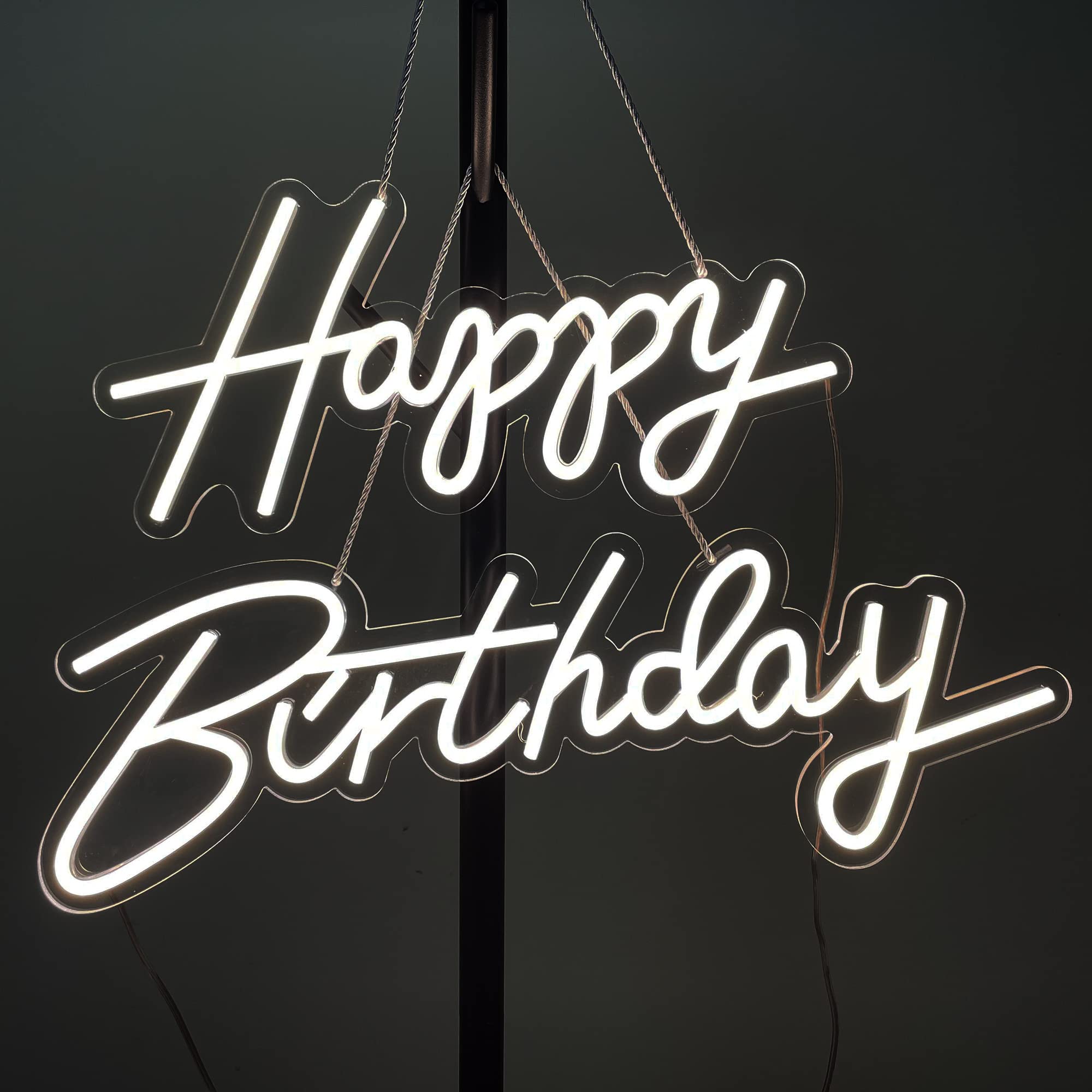 ASIUXIRS Neon Sign - Happy Birthday Wall Art Light, 37x8 inch, Plastic, White