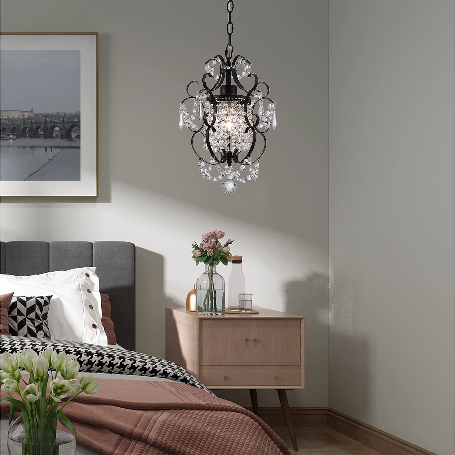 RAYMALUX Mini Bronze Plug-in Chandelier, Metal Ceiling Light Fixture for Bedroom, Living Room, Dining Room