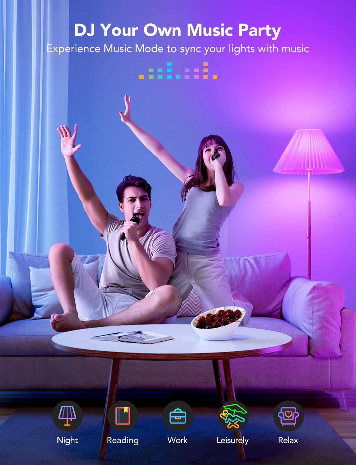Govee LED Smart Light Bulbs, 1000LM, Wi-Fi & Bluetooth, Dimmable RGBWW, A19, 4 Pack, Multi-colored, Model H6006