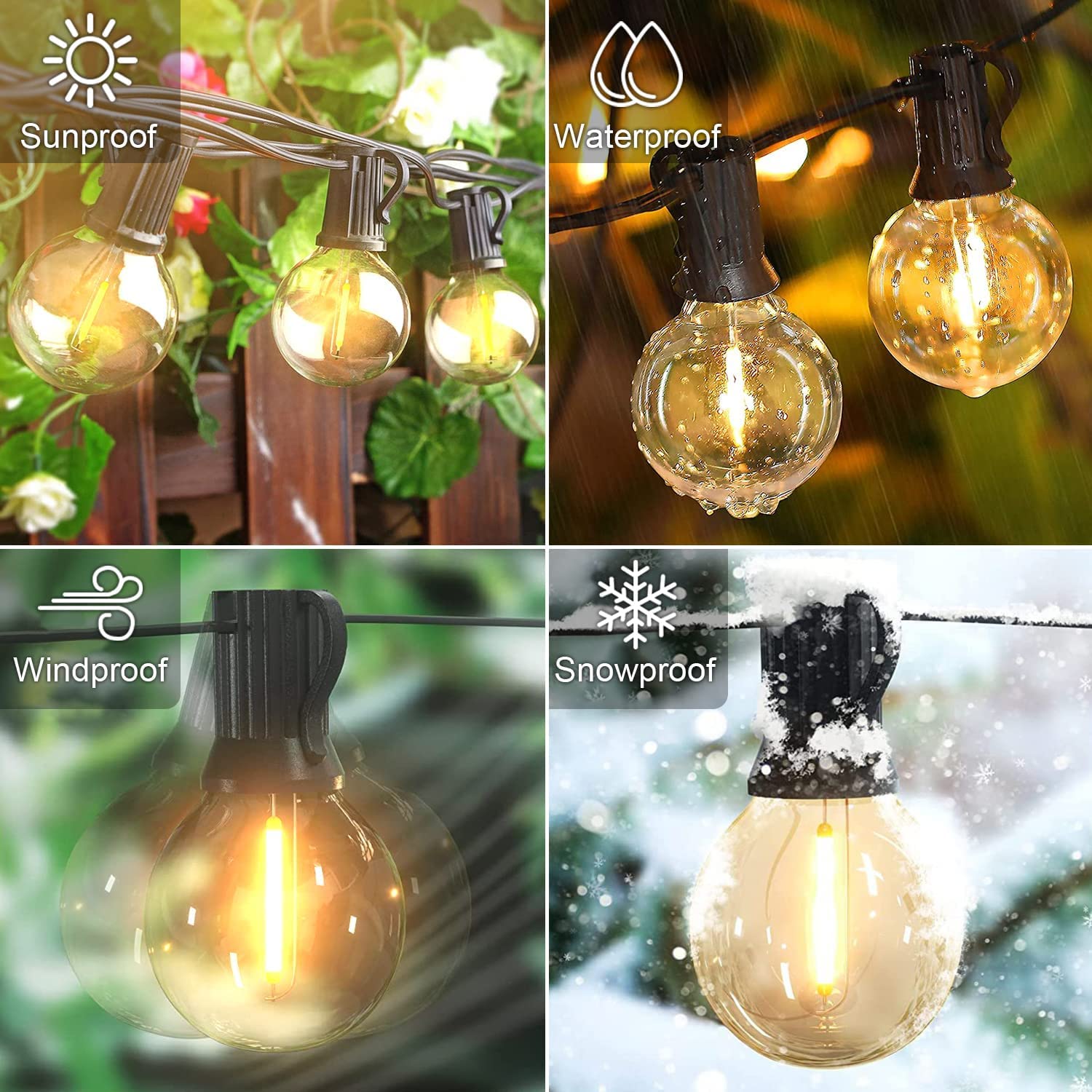 Ohlux Outdoor String Lights,110Ft Dimmable Patio Lights With 58 G40 Shatterproof 2200K Led Bulbs(2 Spare),Waterproof Hanging Lig